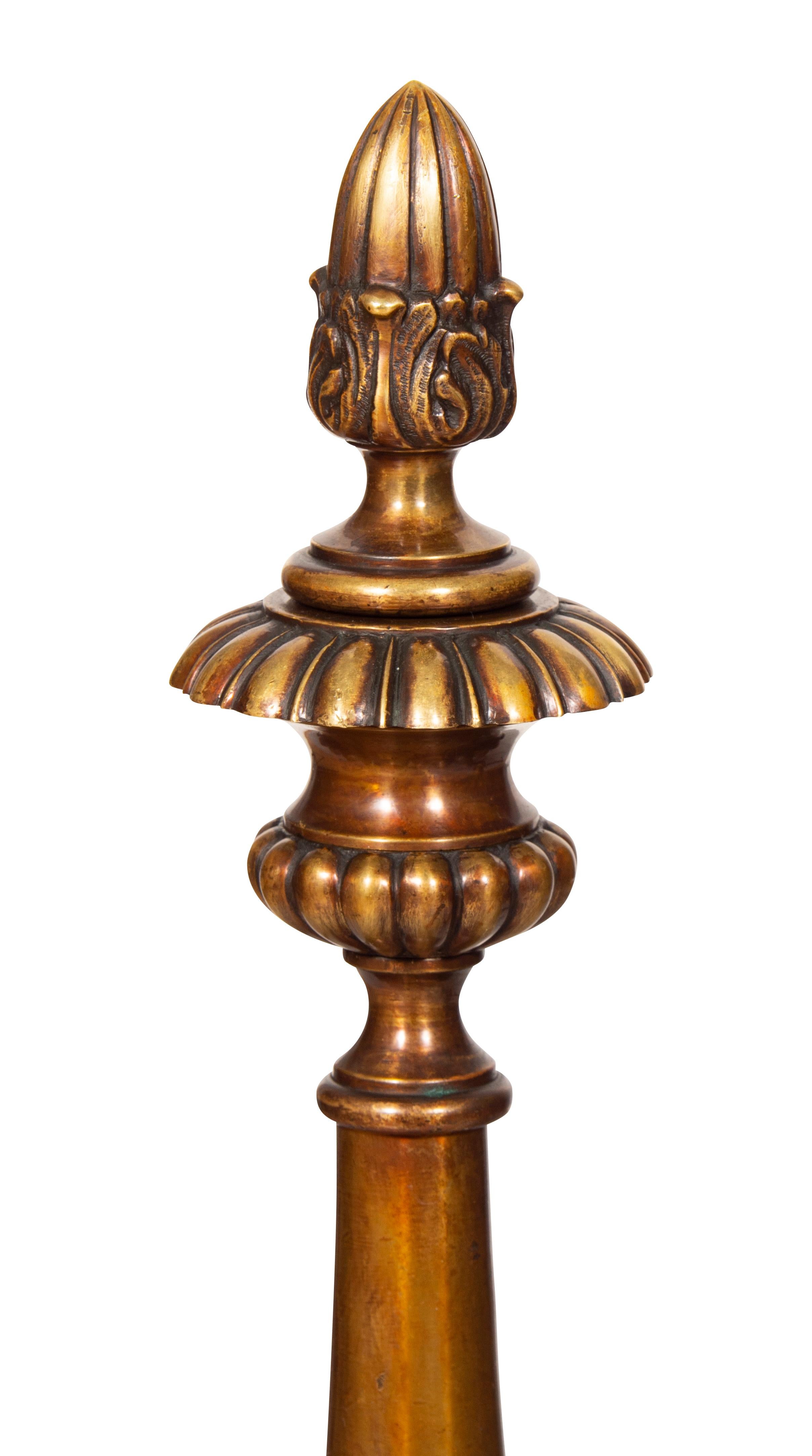 European Pair of Renaissance Style Bronze Andirons For Sale