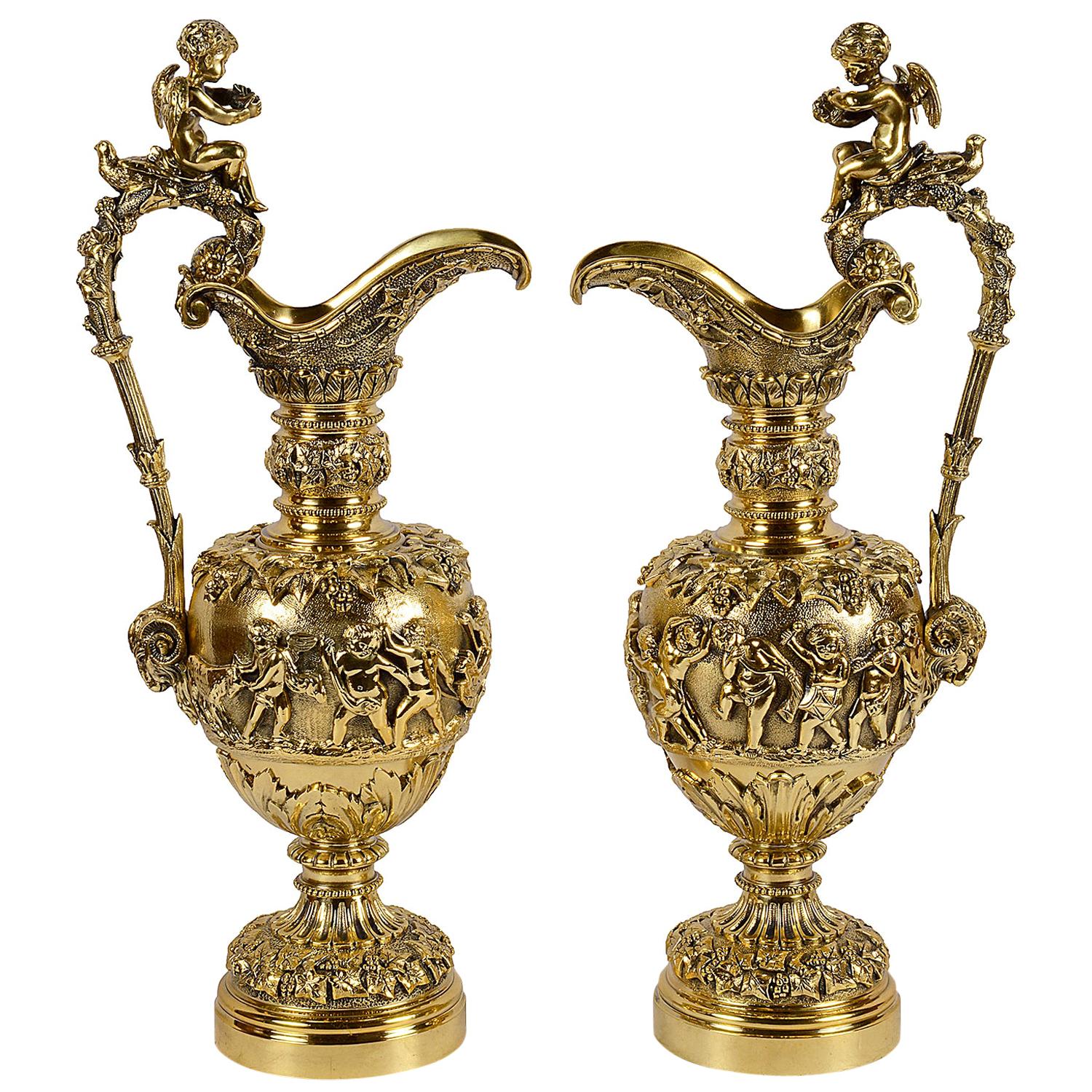 Pair of Renaissance Style Bronze Ewers, circa 1880