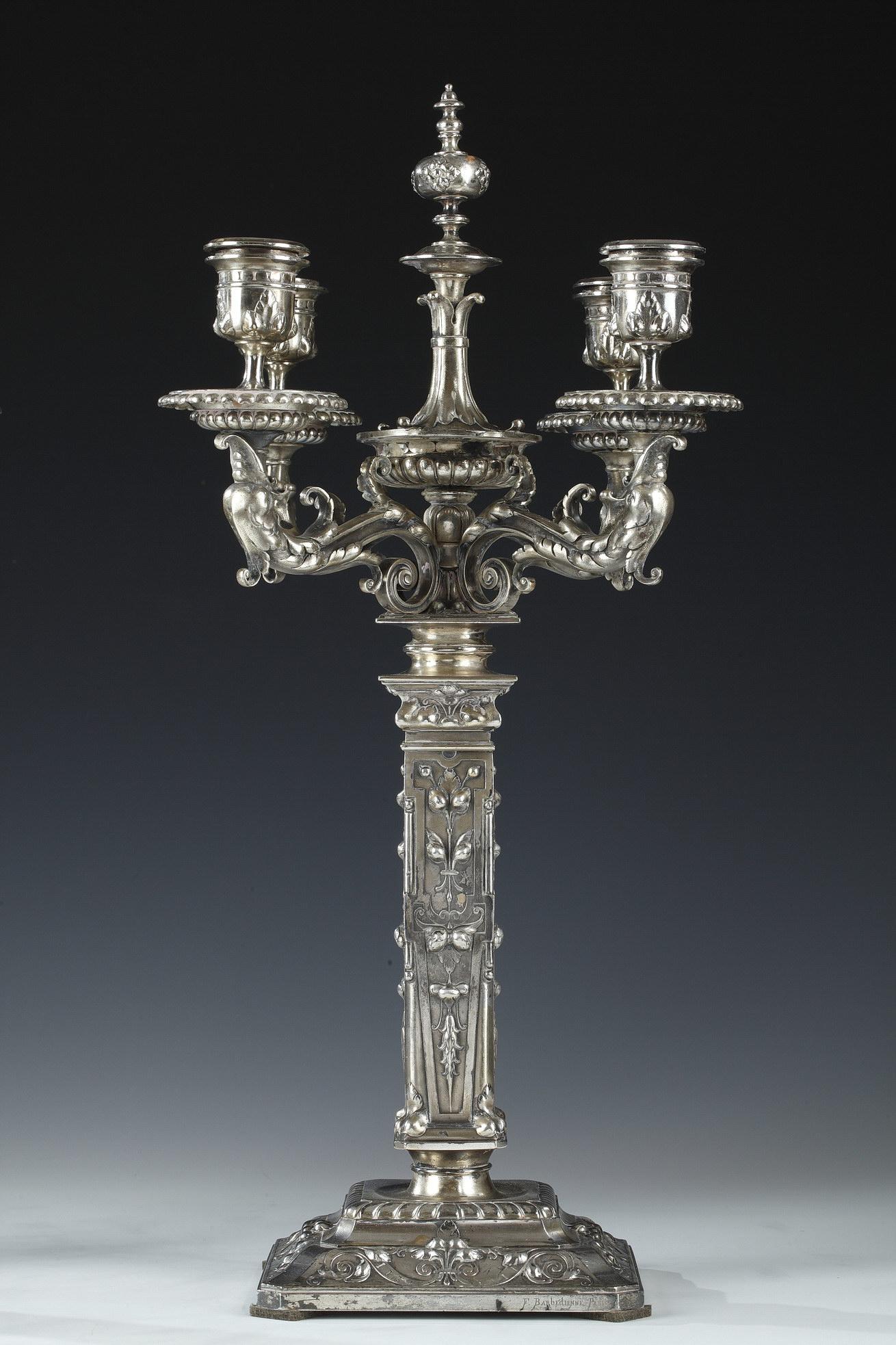 Renaissance Pair of Candelabras by F. Barbedienne, L-C. Sevin and D. Attarge, France, 1869