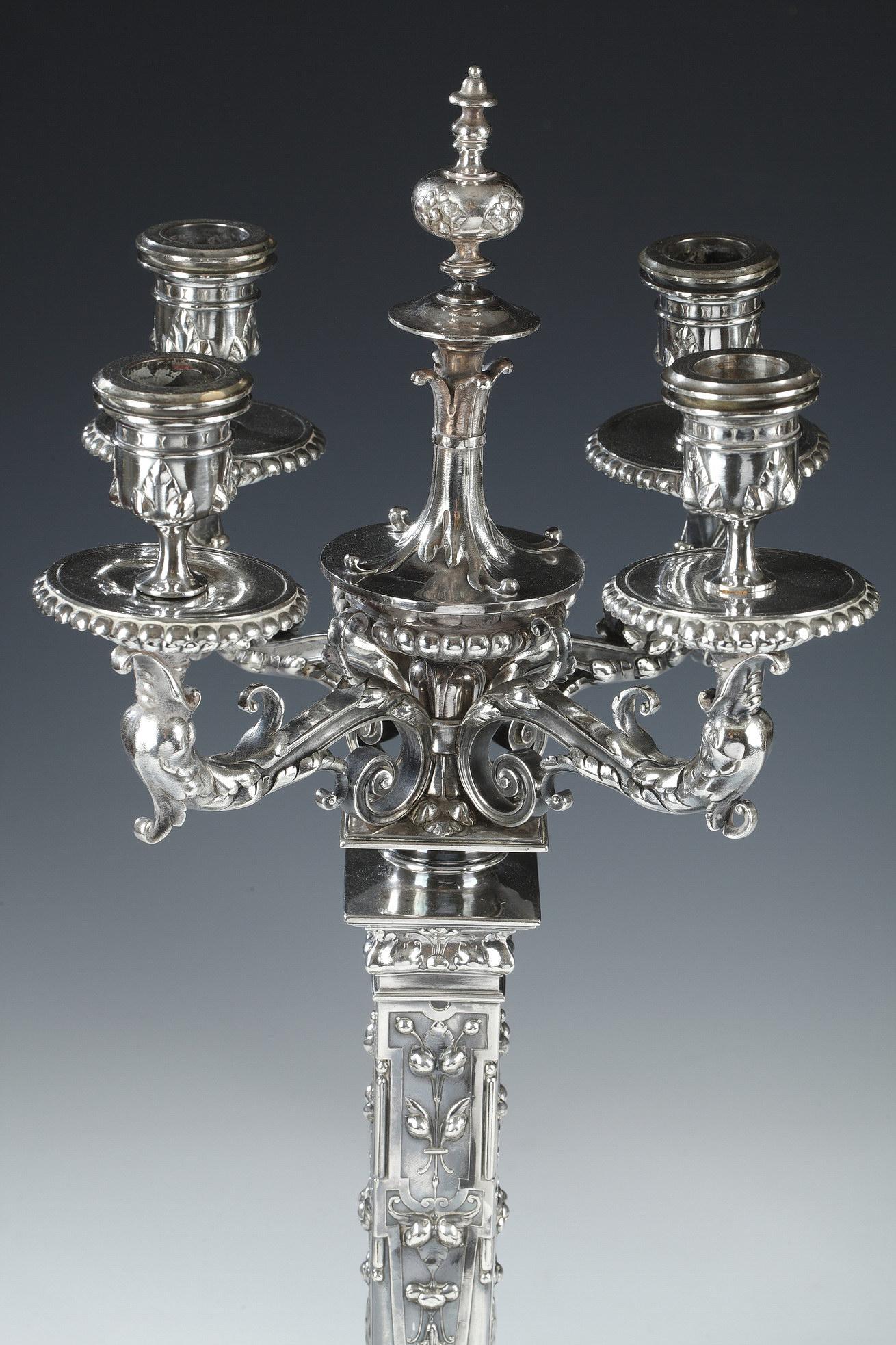 Pair of Candelabras by F. Barbedienne, L-C. Sevin and D. Attarge, France, 1869 In Good Condition In PARIS, FR