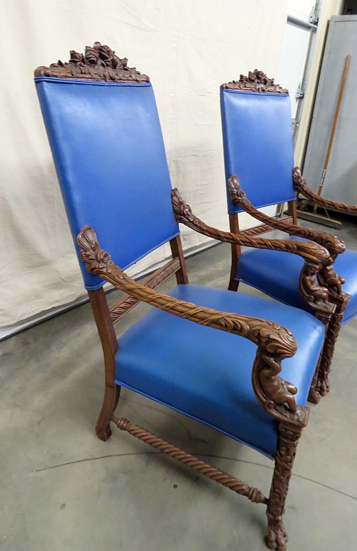 Pair of Renaissance Style Cherub Putti Throne Chairs Attributed to Horner For Sale 1