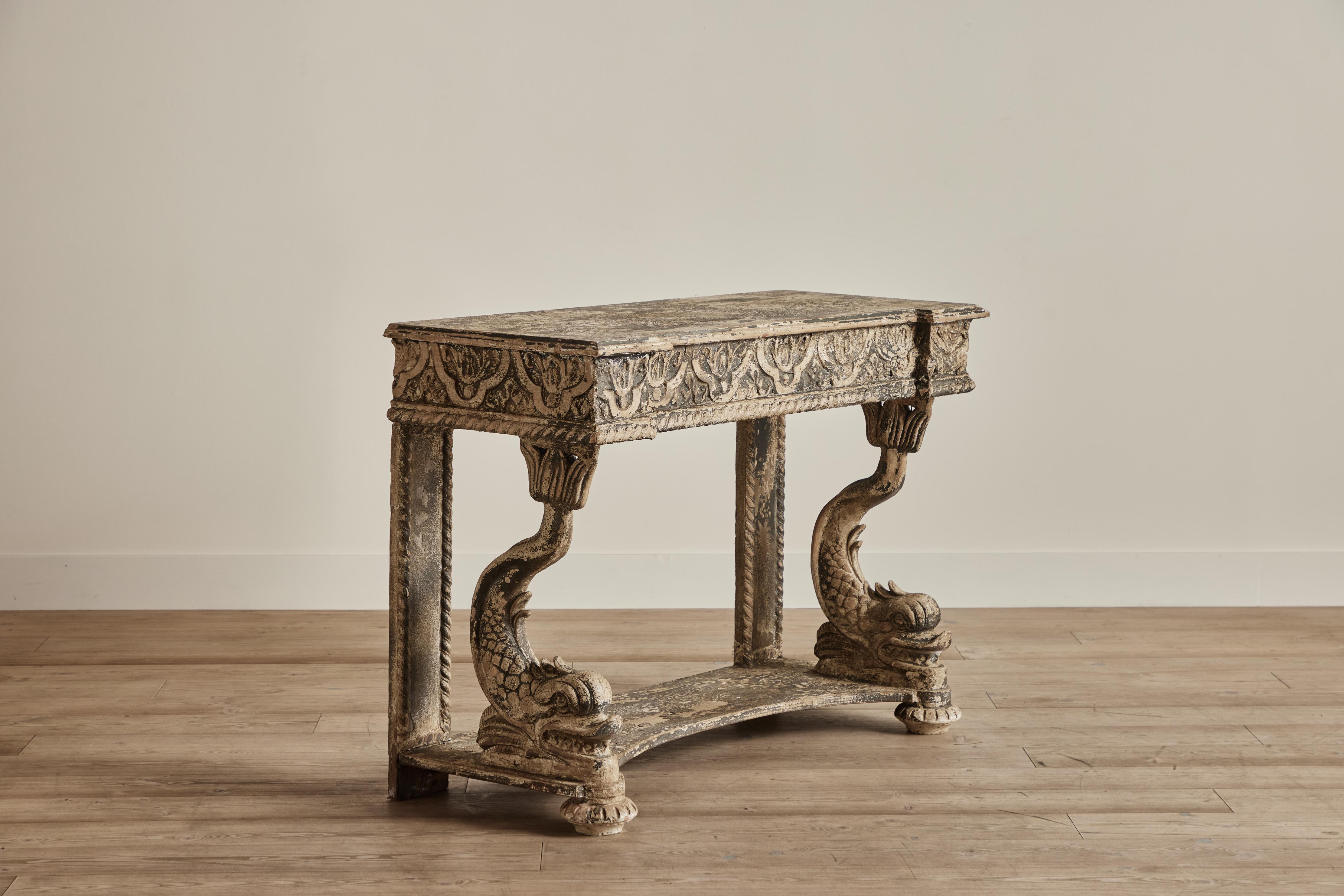 Hand-Carved Pair of Renaissance Style Console Tables For Sale