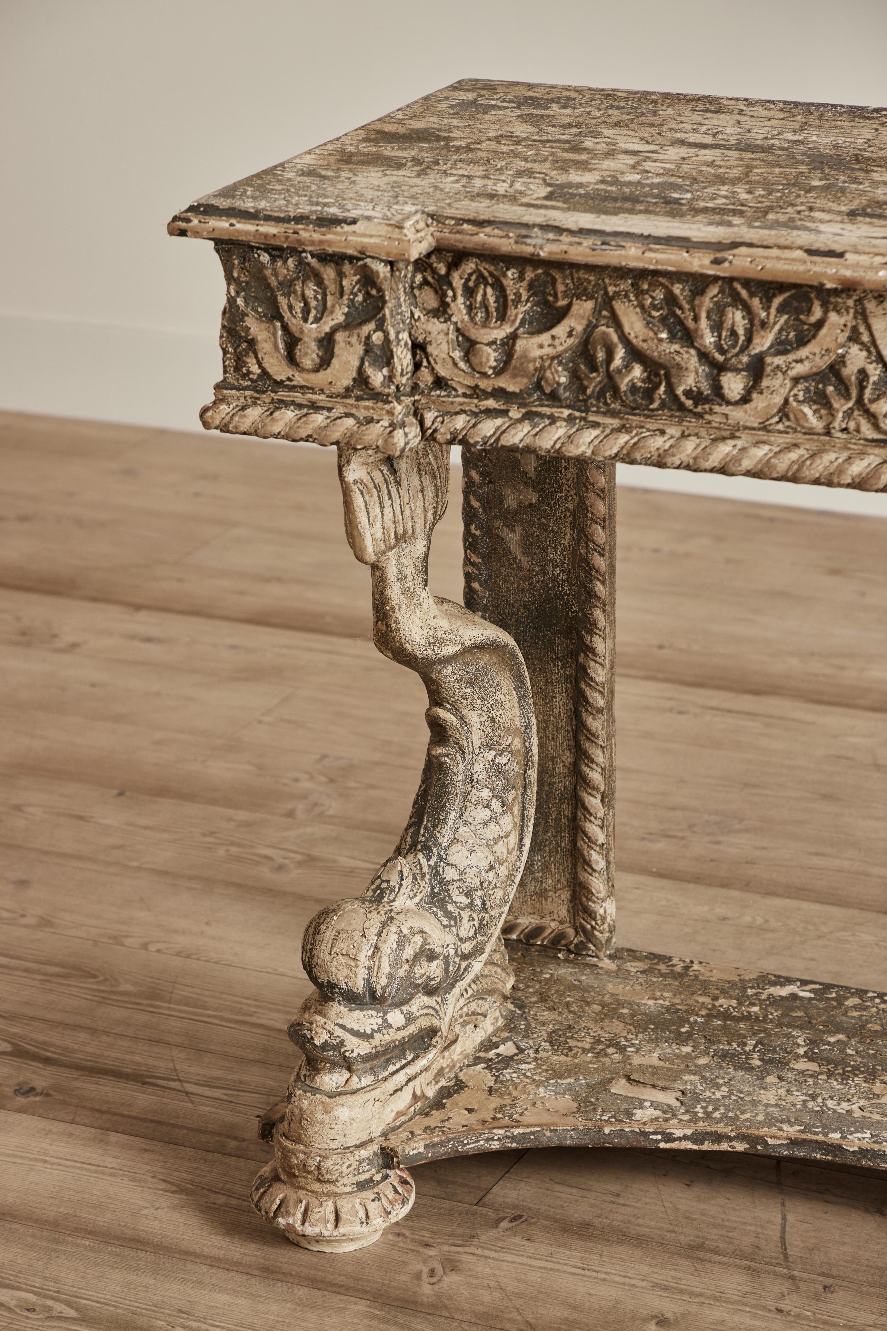 Wood Pair of Renaissance Style Console Tables For Sale