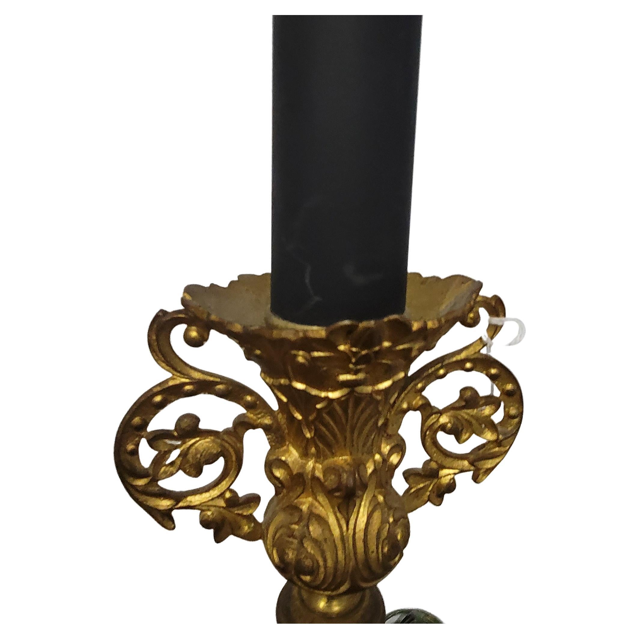 Renaissance Revival Pair of Renaissance Style Ebonized Metal and Cast Ormolu Table Lamps For Sale