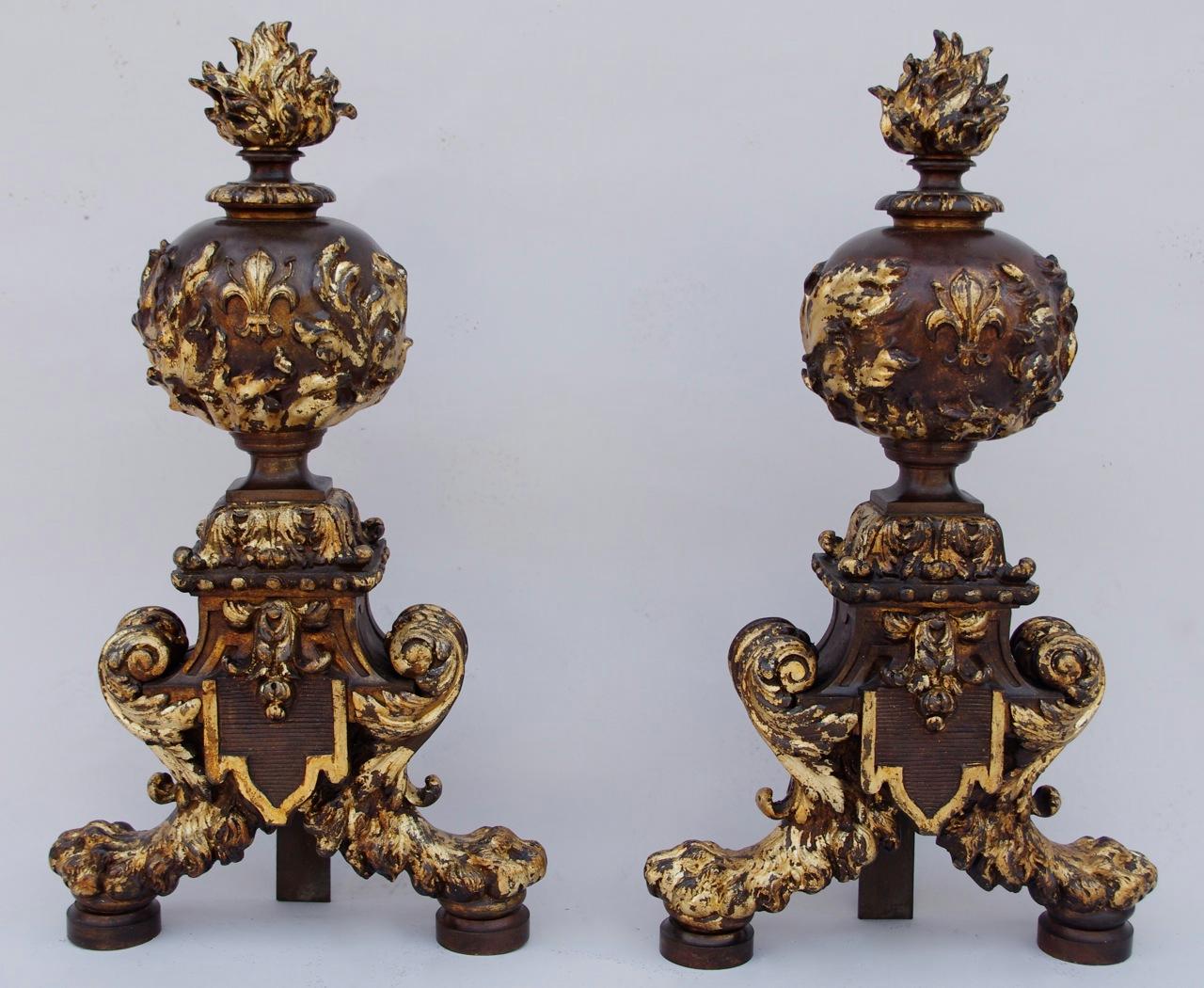 Pair of Renaissance Style Firedogs, Late 19th Century In Good Condition For Sale In Saint-Ouen, FR