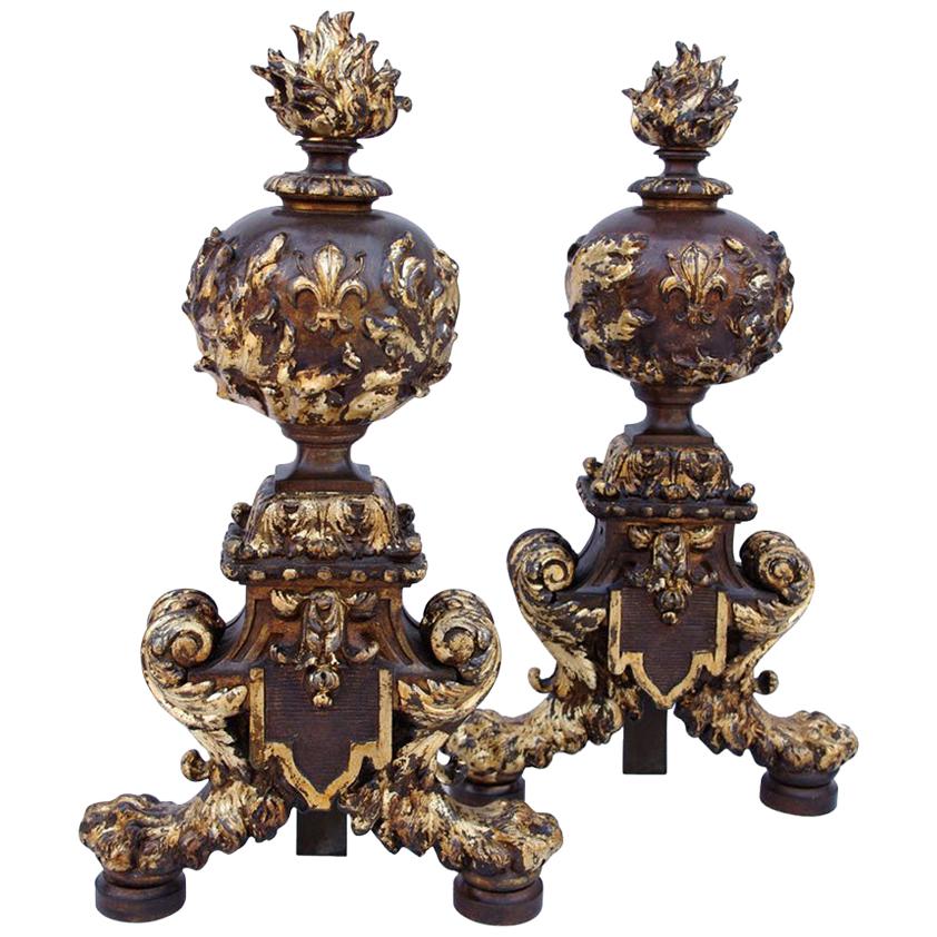Pair of Renaissance Style Firedogs, Late 19th Century For Sale