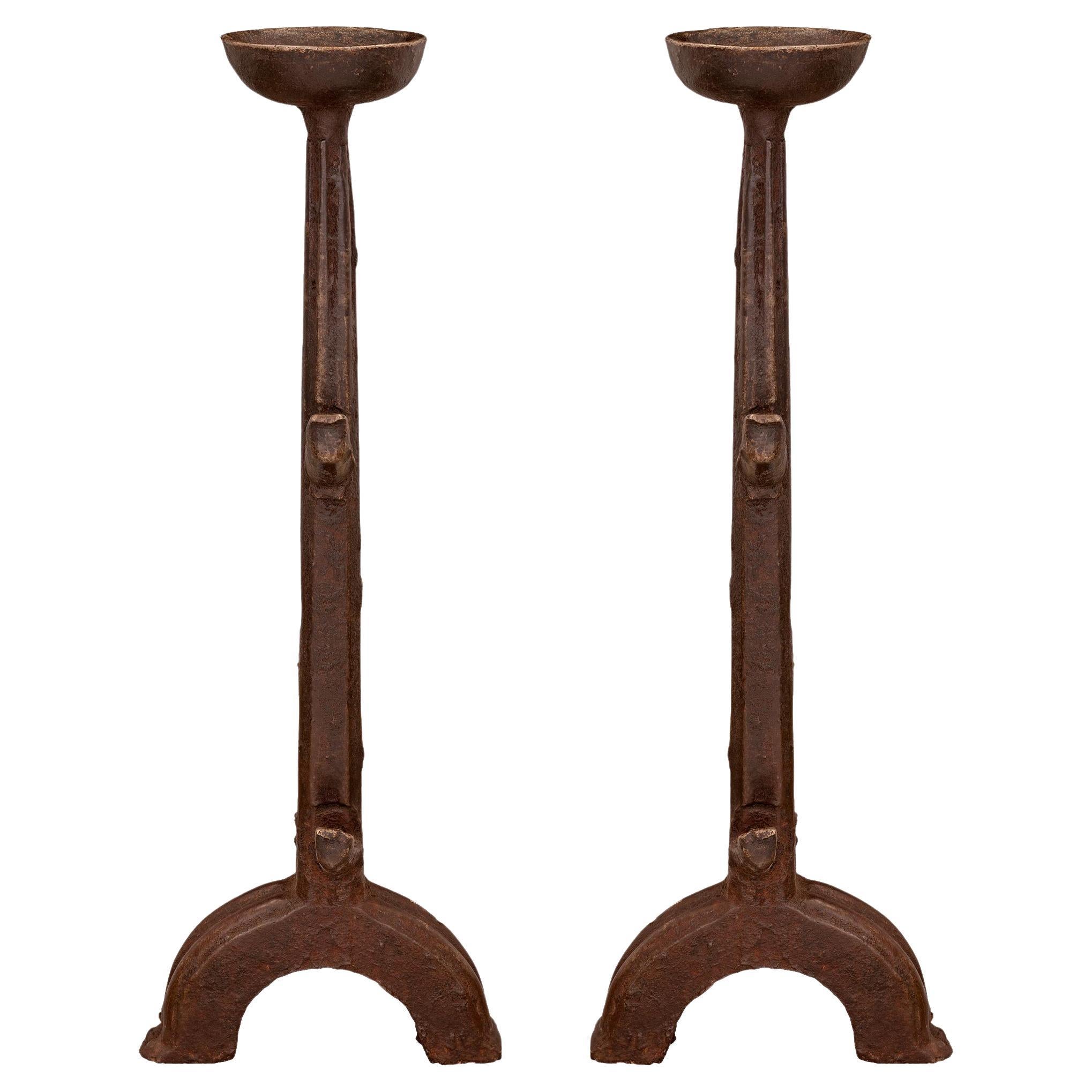 Pair of Renaissance Style French 19th Century Cast Iron Andirons