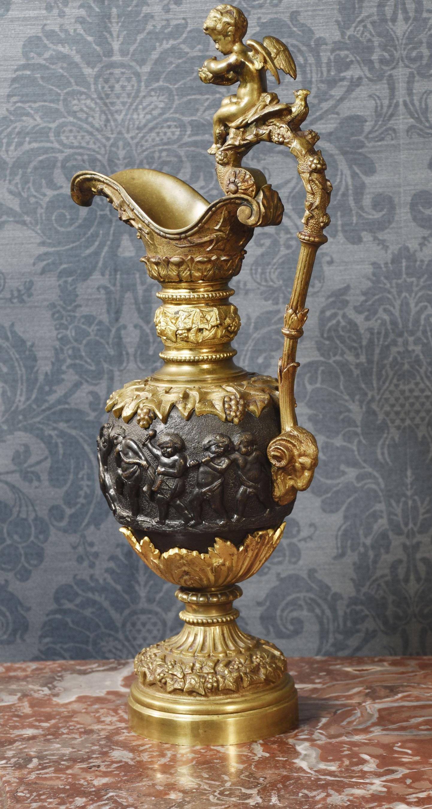 Pair of Renaissance style French patinated bronze ewers For Sale 6