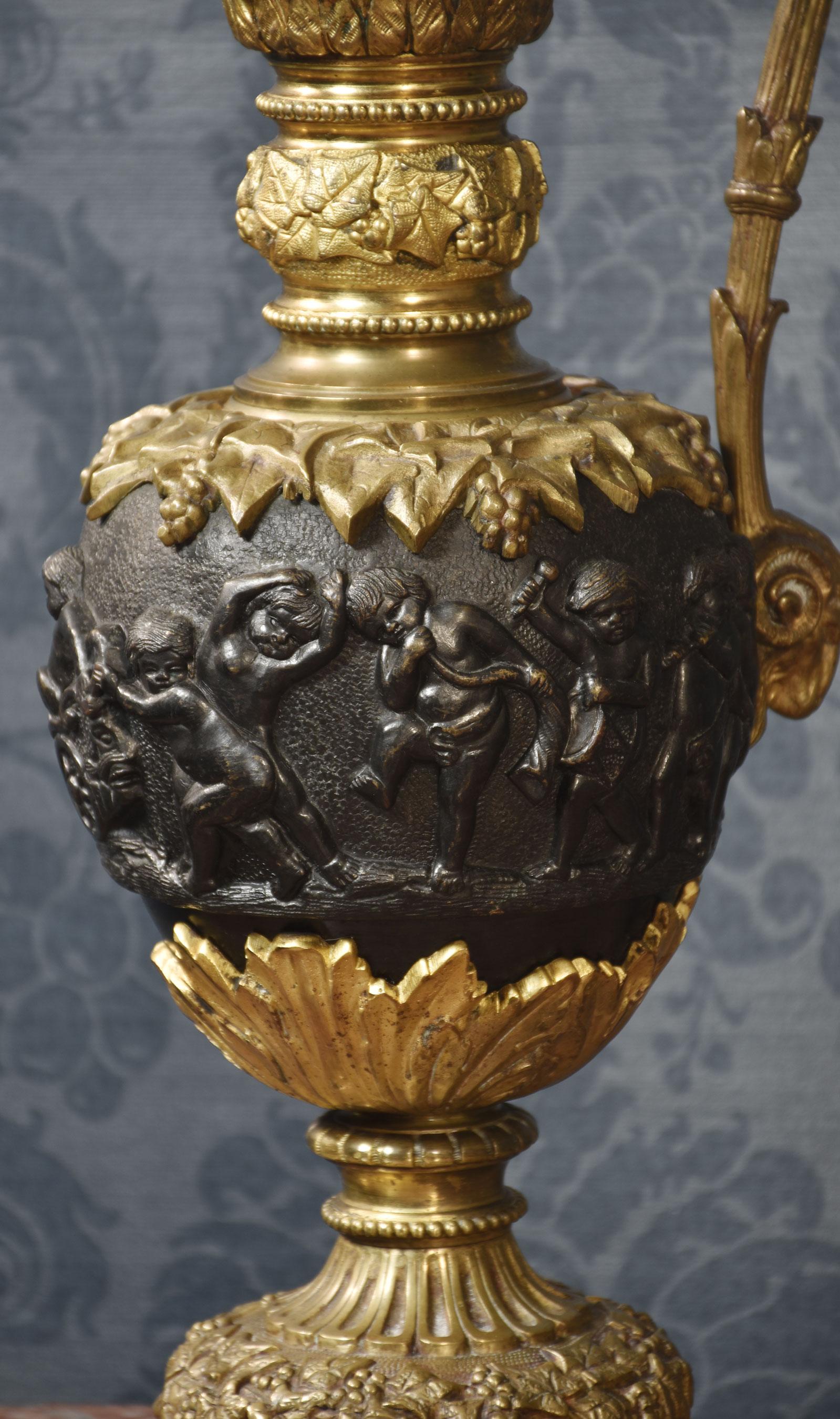 Pair of Renaissance style French patinated bronze ewers For Sale 4