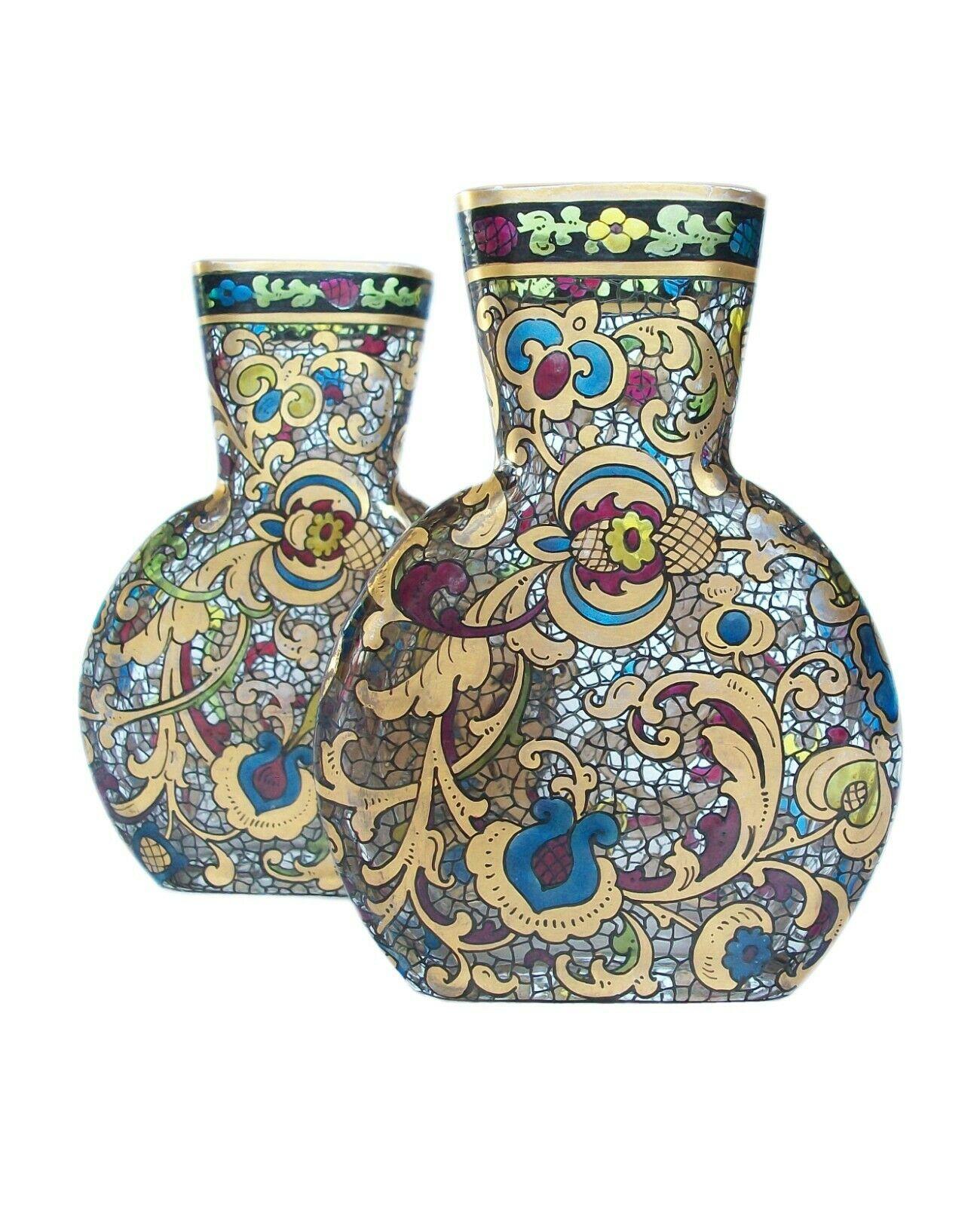 Pair of Renaissance Style Gilded & Enameled Glass Vases, Europe, 19th Century For Sale 4