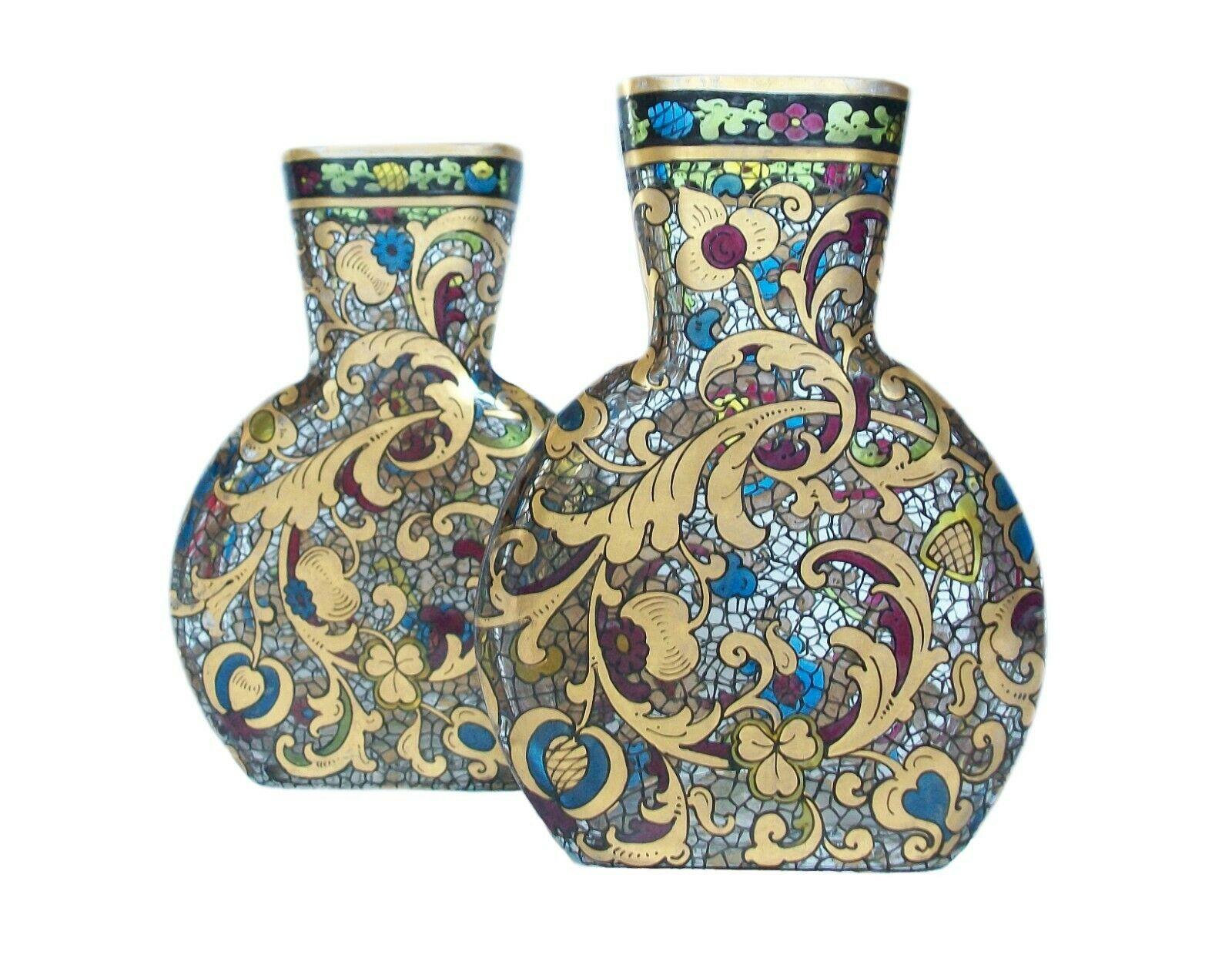 Pair of Renaissance Style Gilded & Enameled Glass Vases, Europe, 19th Century For Sale 5