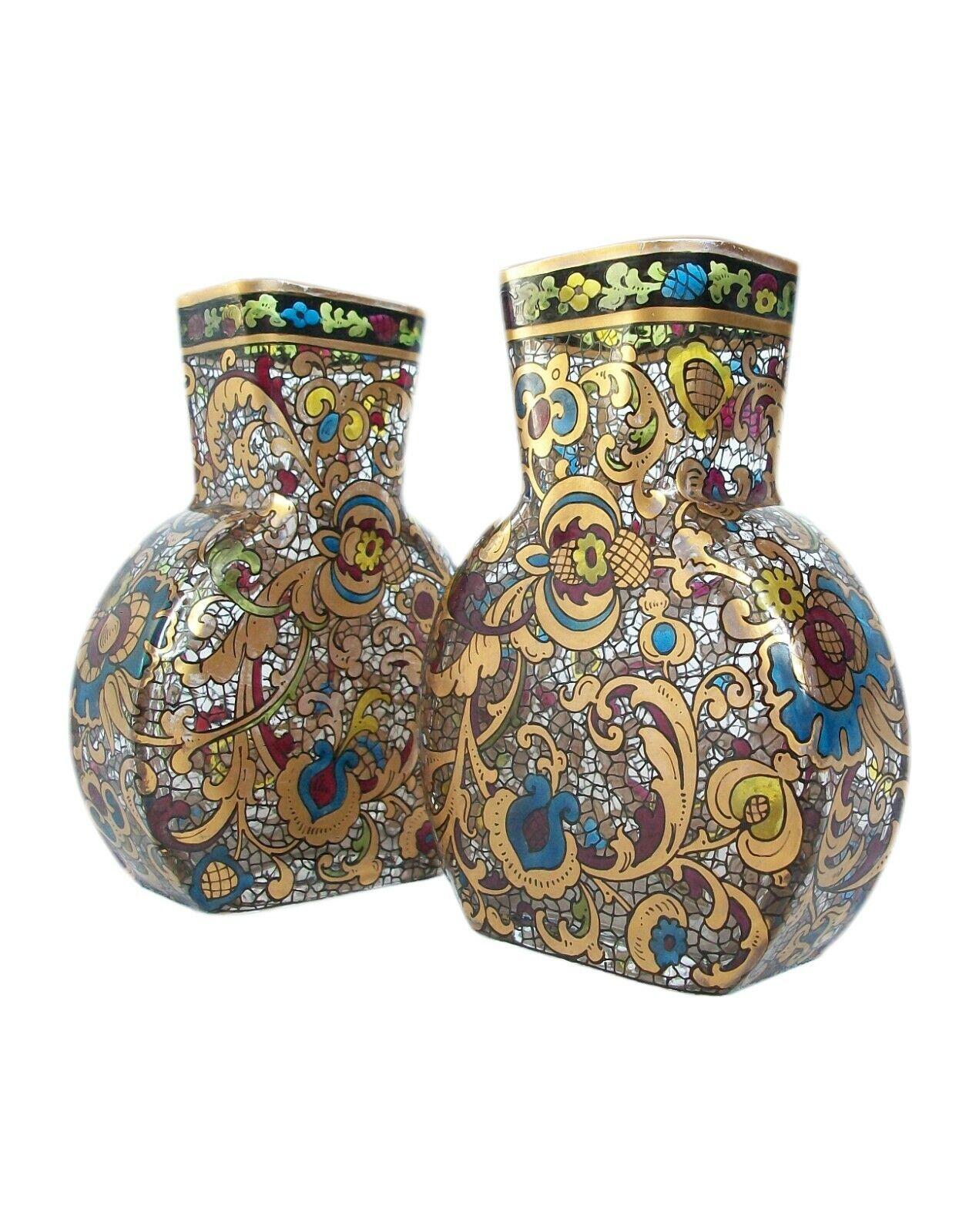 Renaissance Revival Pair of Renaissance Style Gilded & Enameled Glass Vases, Europe, 19th Century For Sale