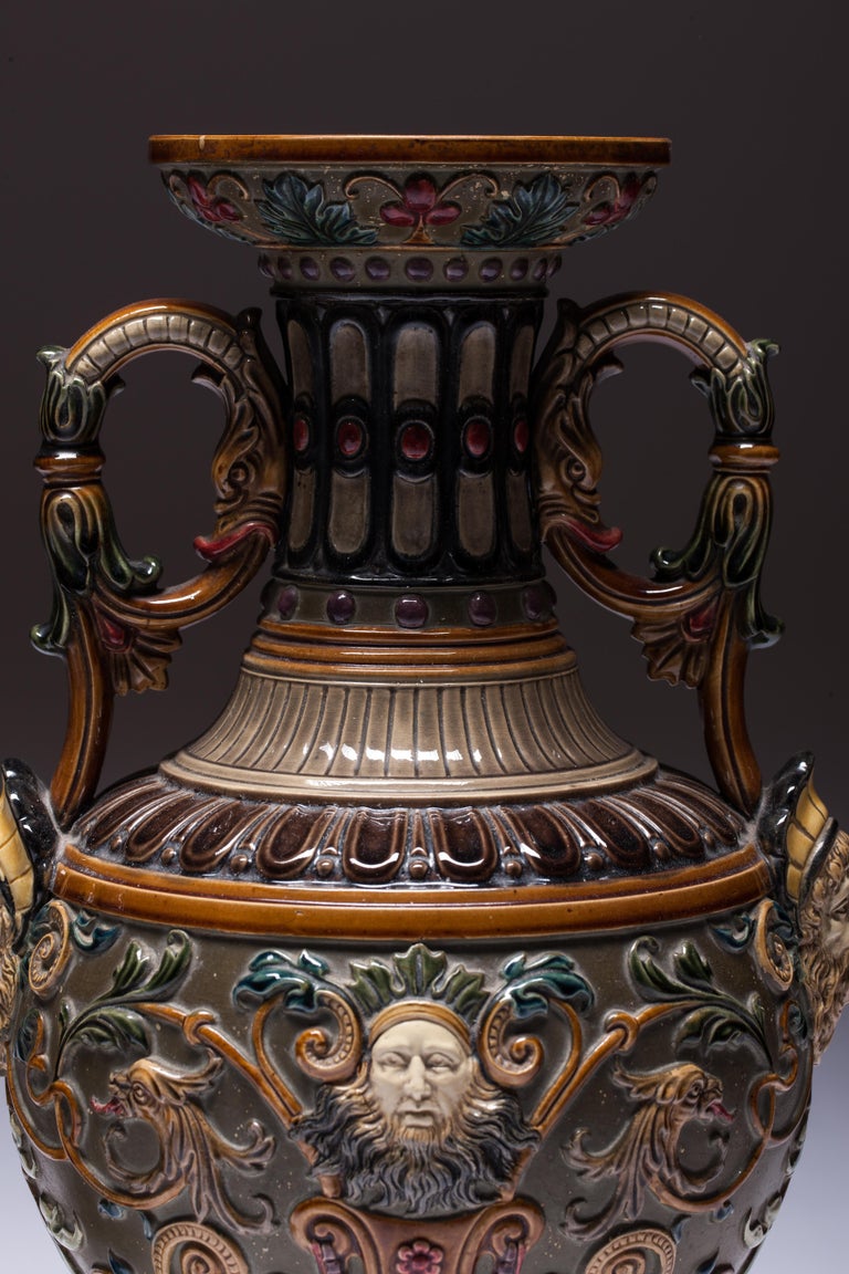 Pair of RenaissanceStyle Majolica England Vases For Sale at 1stdibs