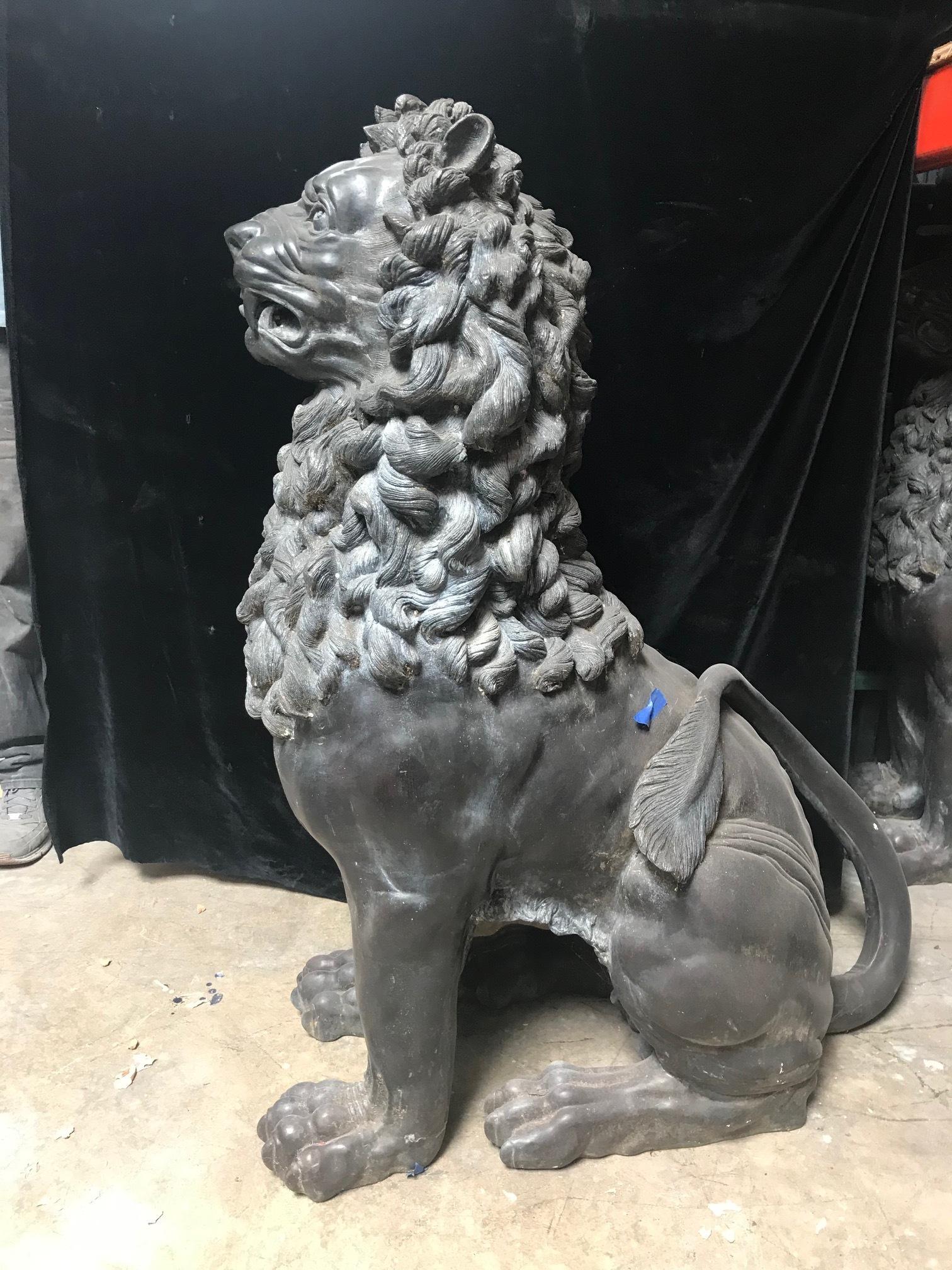 Pair of Renaissance Style Patinated Bronze Guardian Lions 8