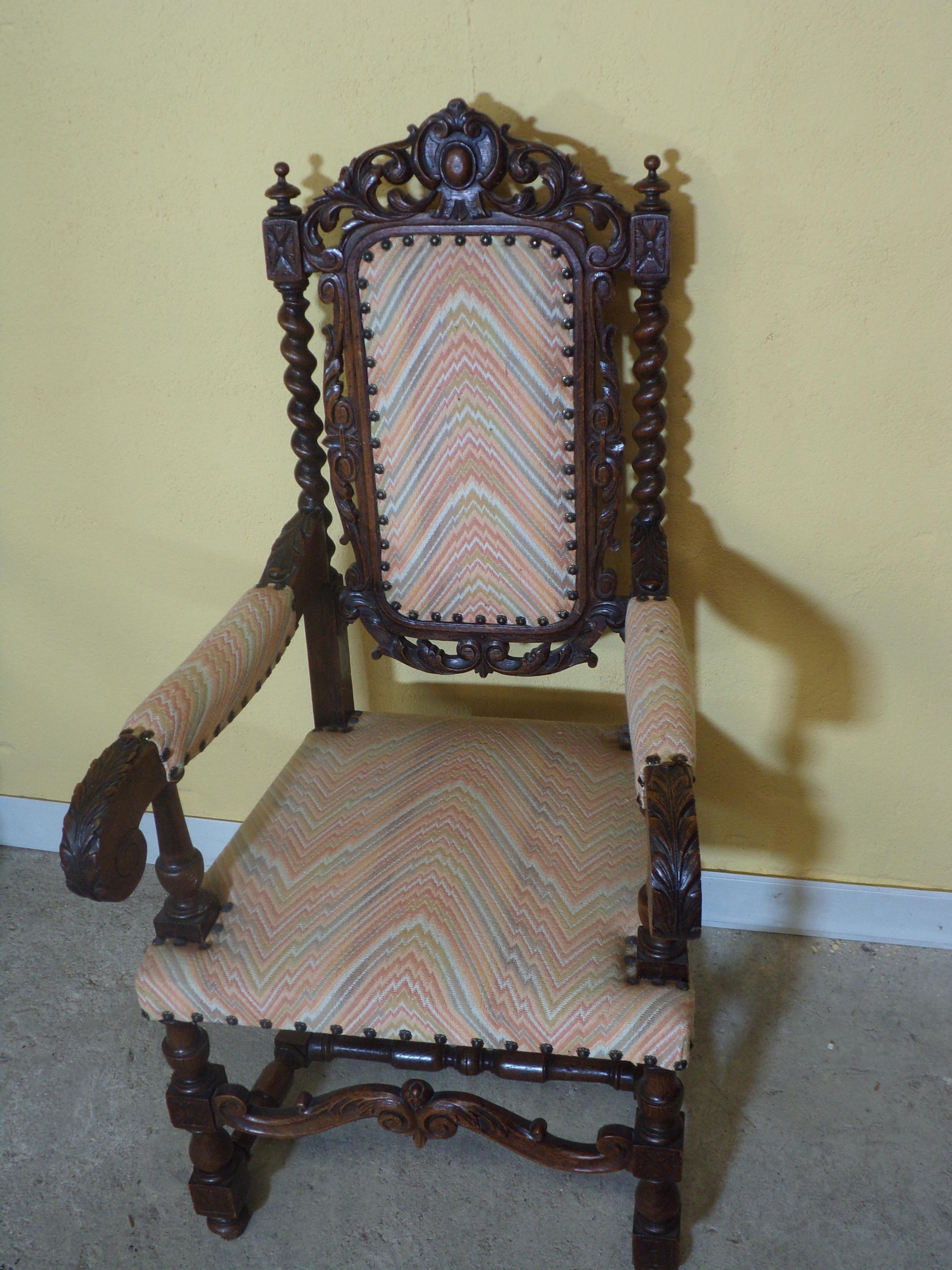 Oak Pair of Renaissances Style Carved Throne Armchairs, C1880 For Sale