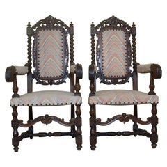Pair of Renaissances Style Carved Throne Armchairs, C1880