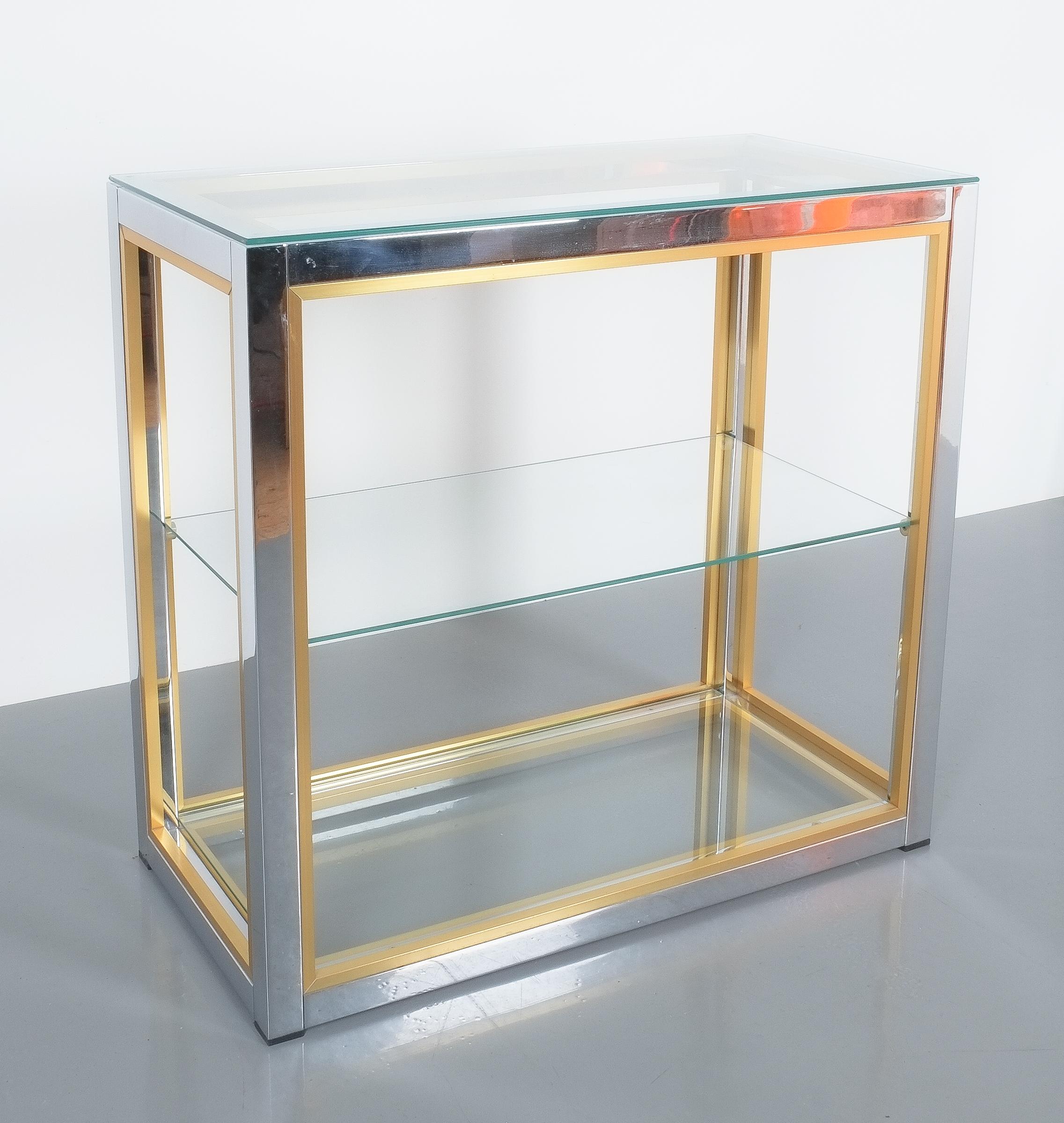 Pair of Renato Zevi Étagères Shelving Console Chrome and Brass Glass In Good Condition In Vienna, AT