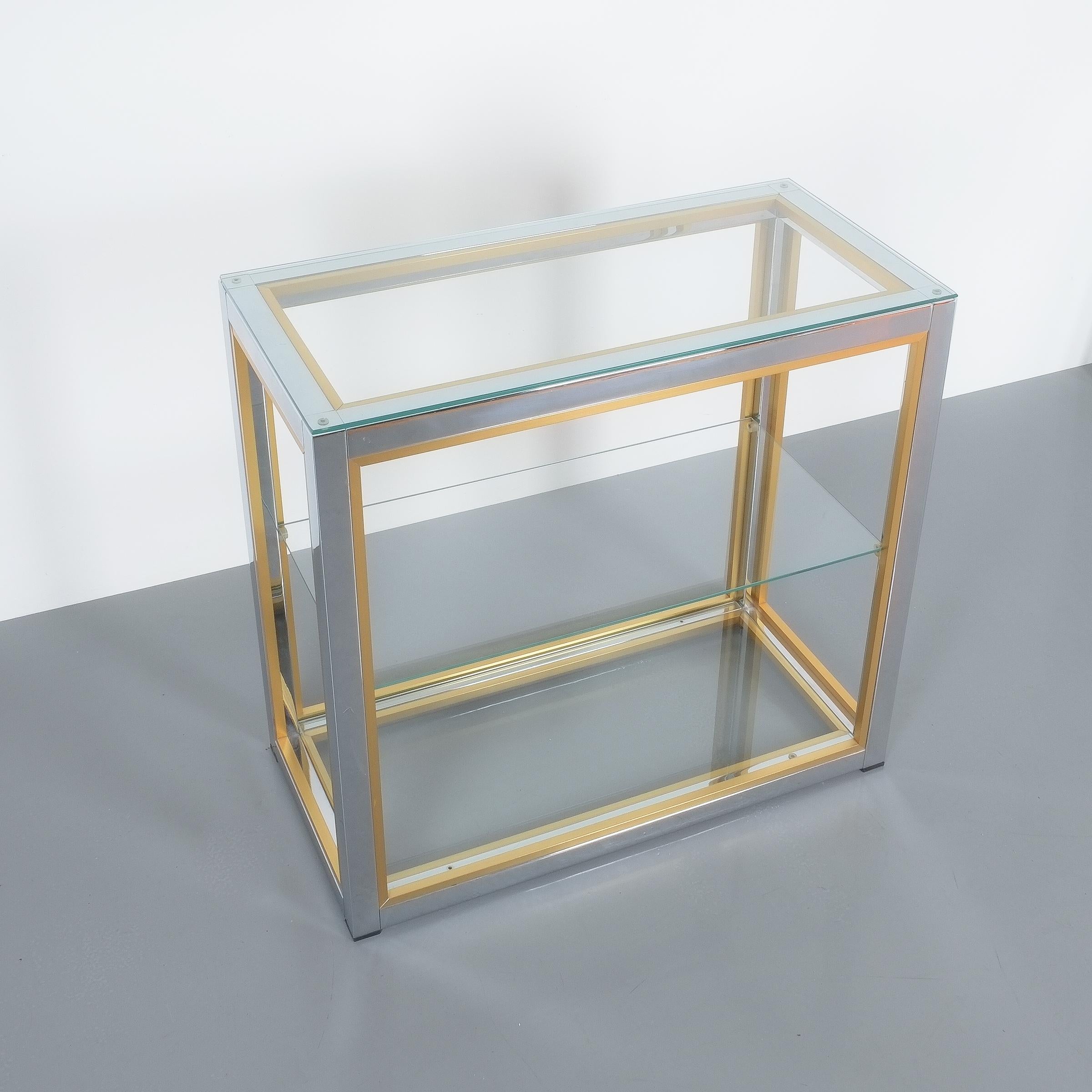 Late 20th Century Pair of Renato Zevi Étagères Shelving Console Chrome and Brass Glass