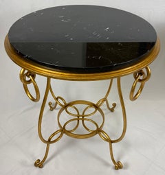 Pair of Rene Drouet Style Marble and Gilded Iron Side Tables
