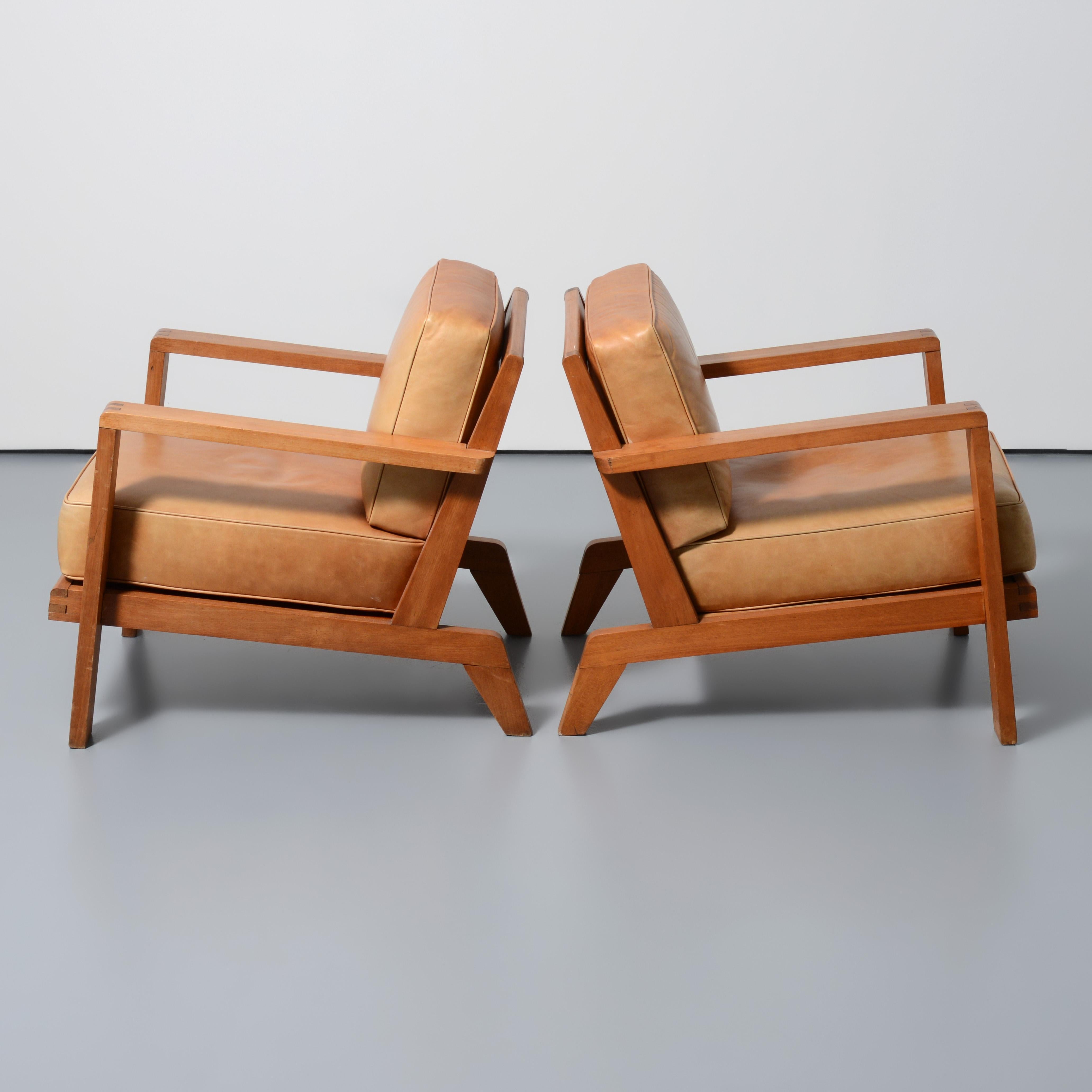 Artist/Designer; Manufacturer: Rene Gabriel (French, 1890-1950)
Marking(s); notes: no marking(s) apparent
Materials: oak, leather
Dimensions (H, W, D): 29
