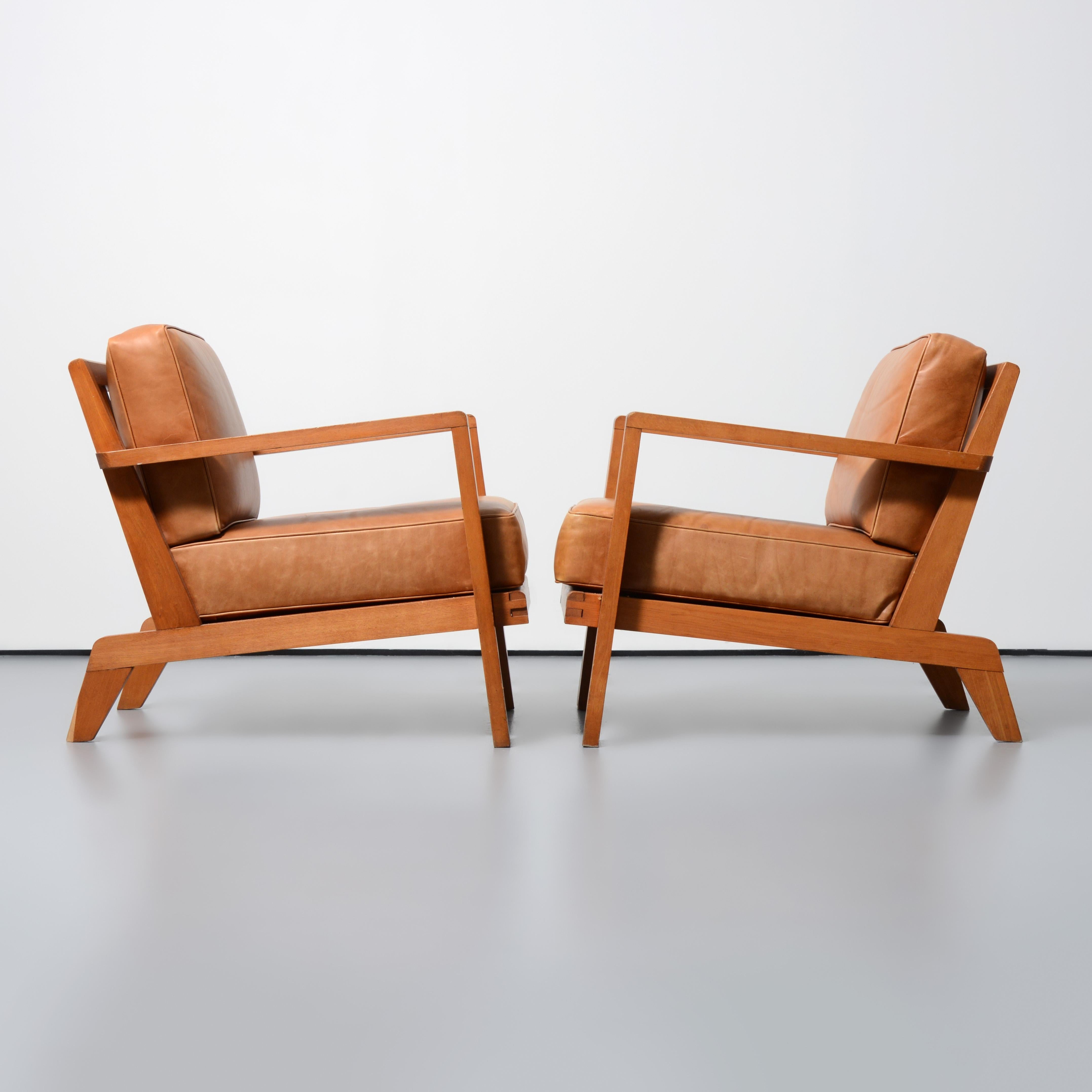 Leather Pair of Rene Gabriel Lounge Chairs For Sale