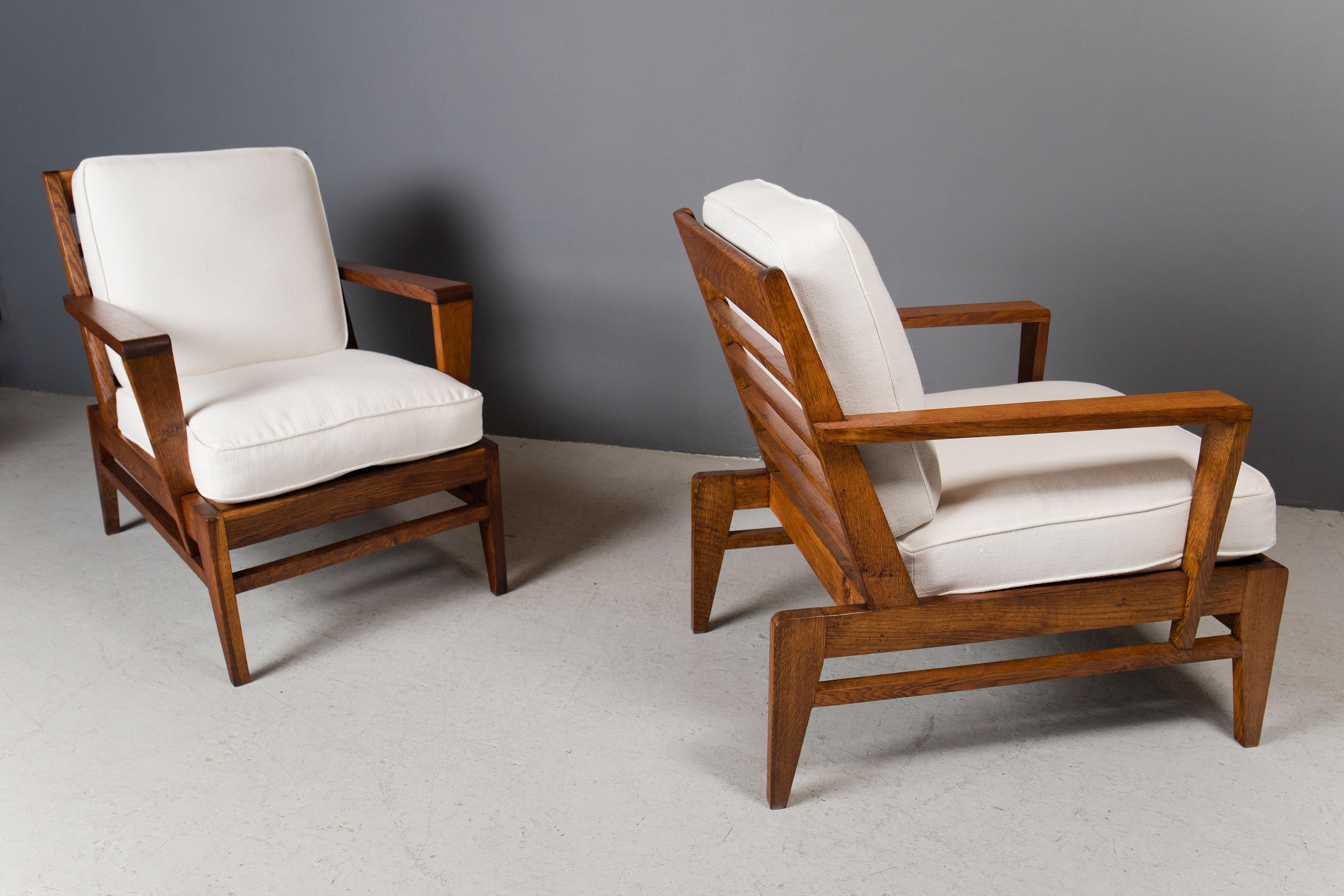 Mid-Century Modern Pair of René Gabriel Lounge Chairs, France, 1950s