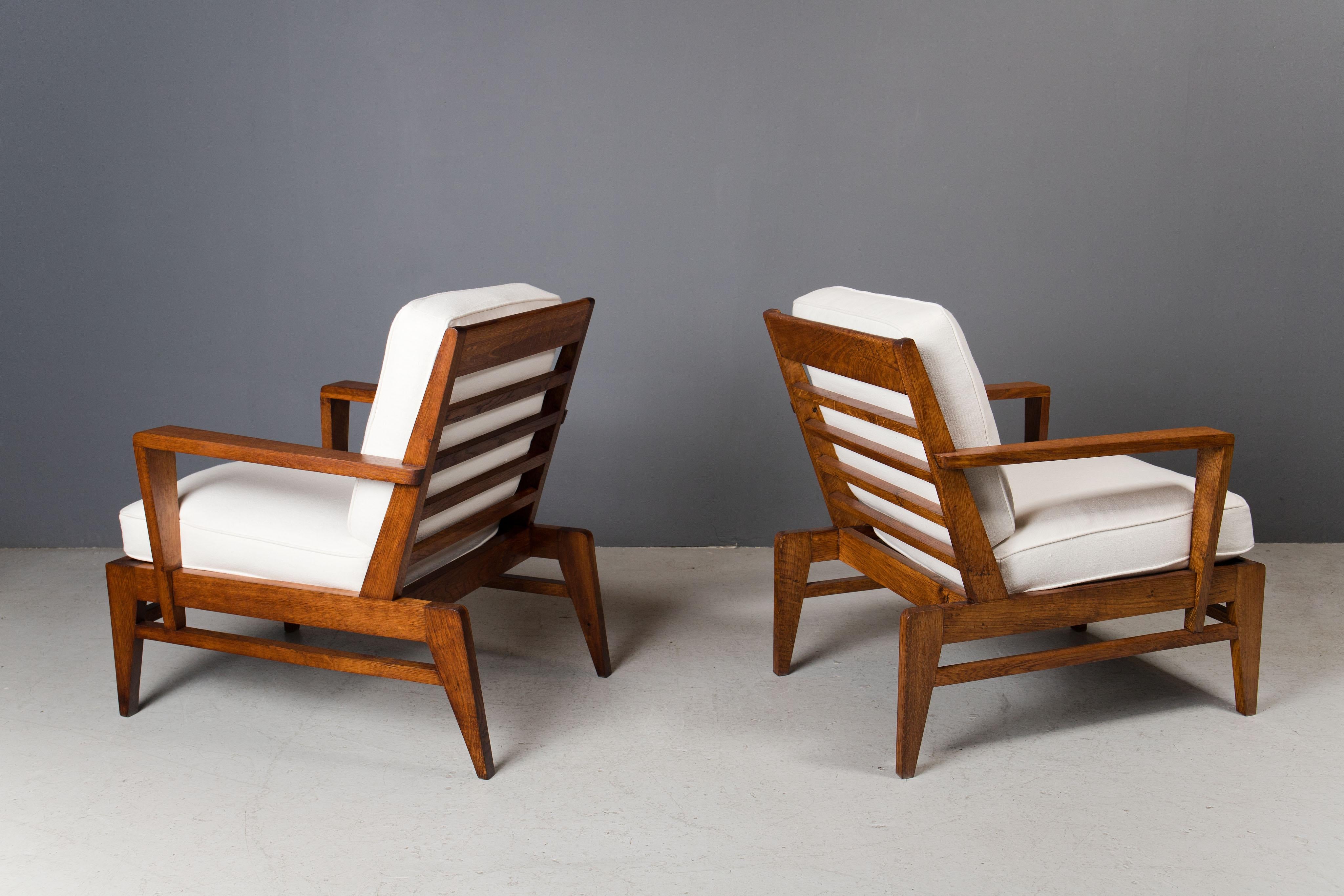 Upholstery Pair of René Gabriel Lounge Chairs, France, 1950s