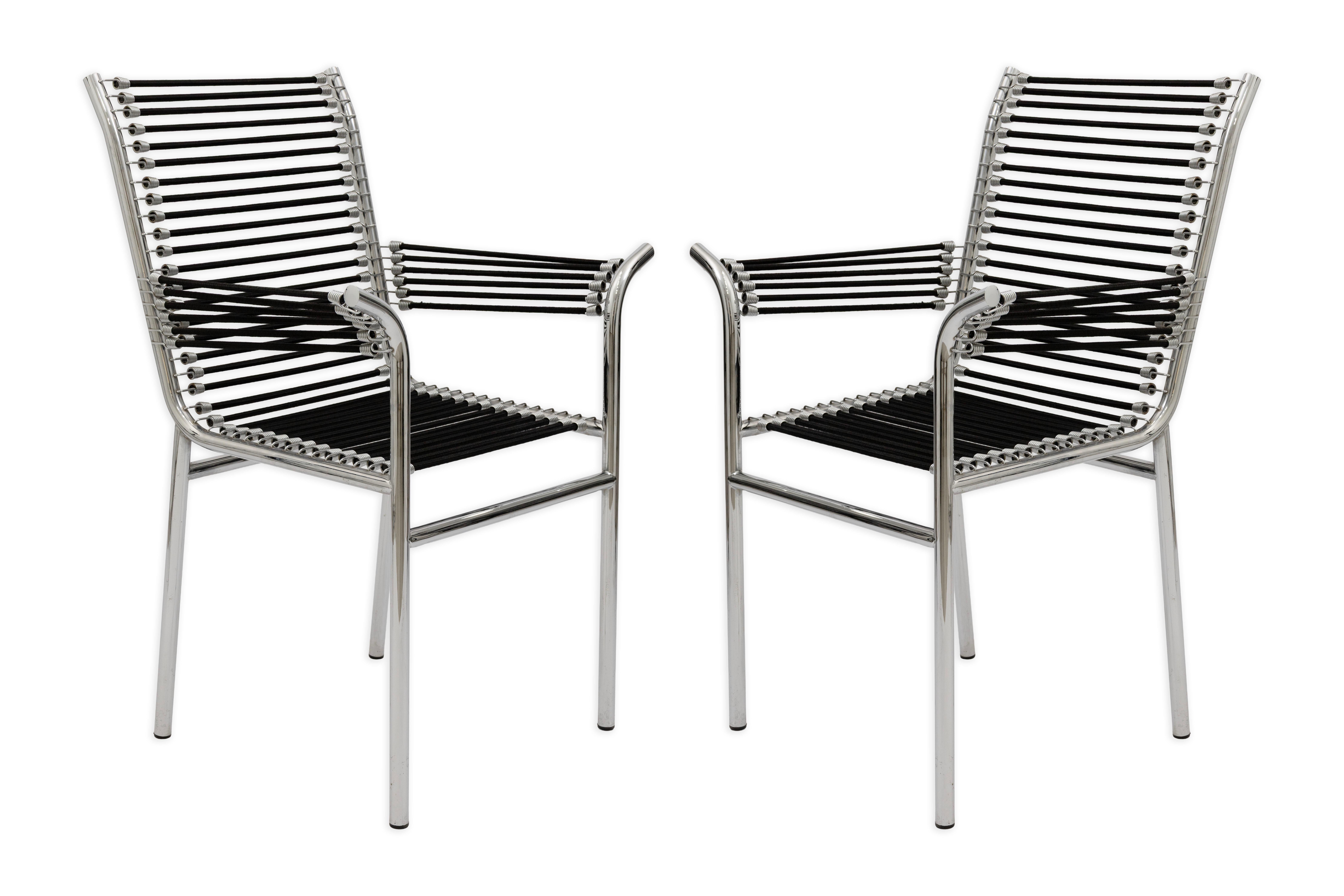 Pair Of Rene Herbst Highback Sandow Cord Chairs