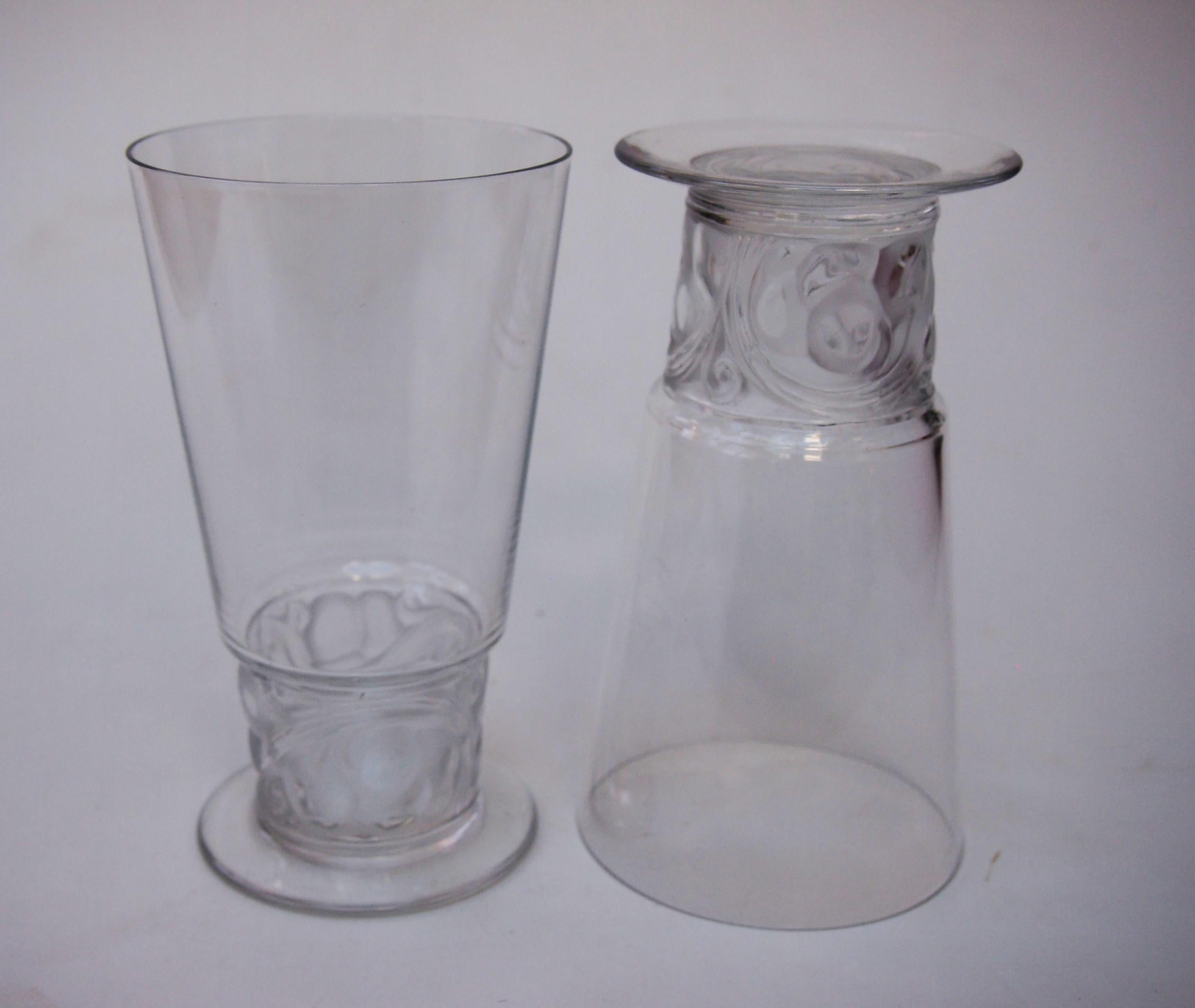 Art Deco Pair of Rene Lalique Marienthal pattern Whiskey-Soda Glasses -signed c 1931 For Sale