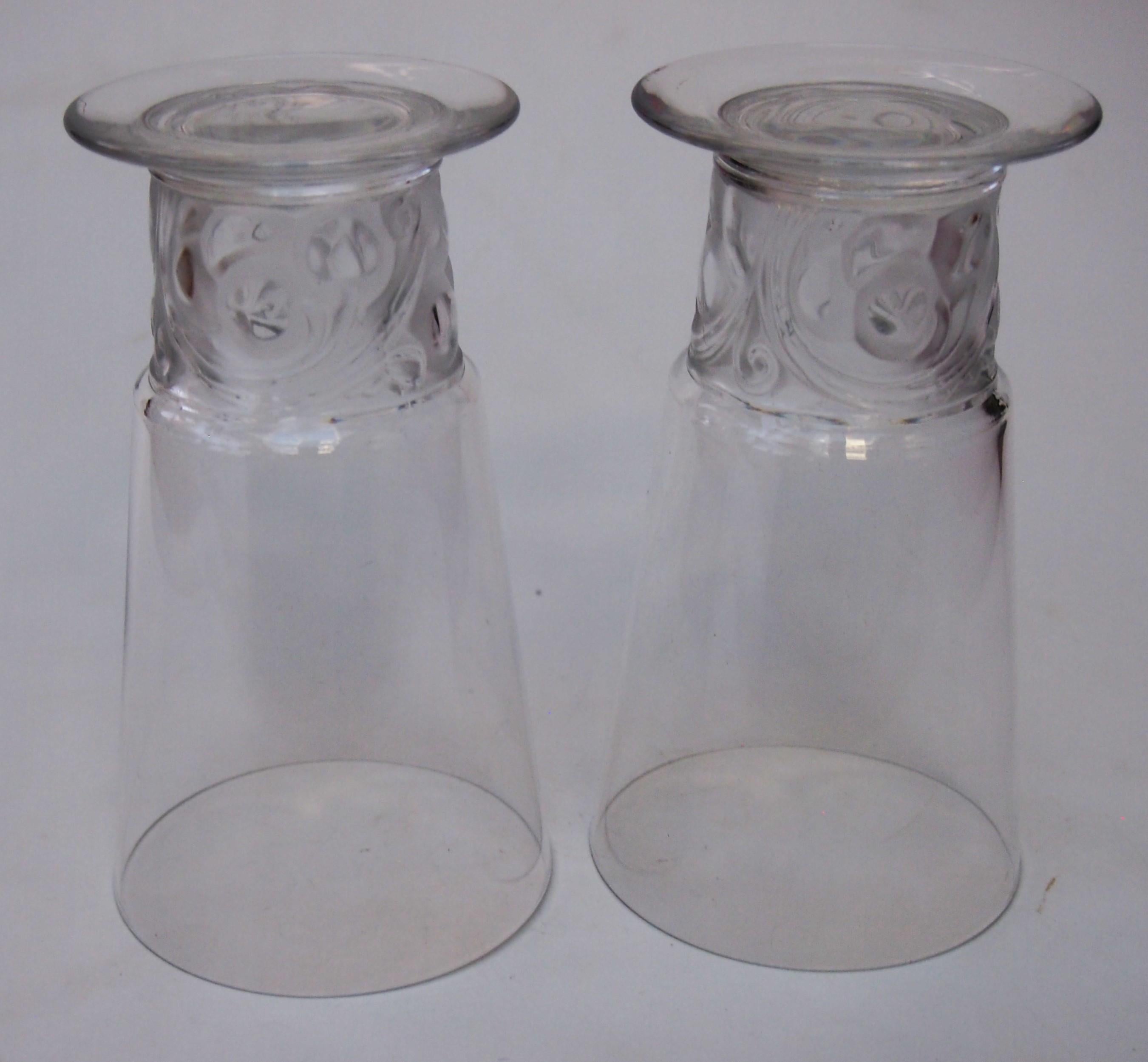French Pair of Rene Lalique Marienthal pattern Whiskey-Soda Glasses -signed c 1931 For Sale