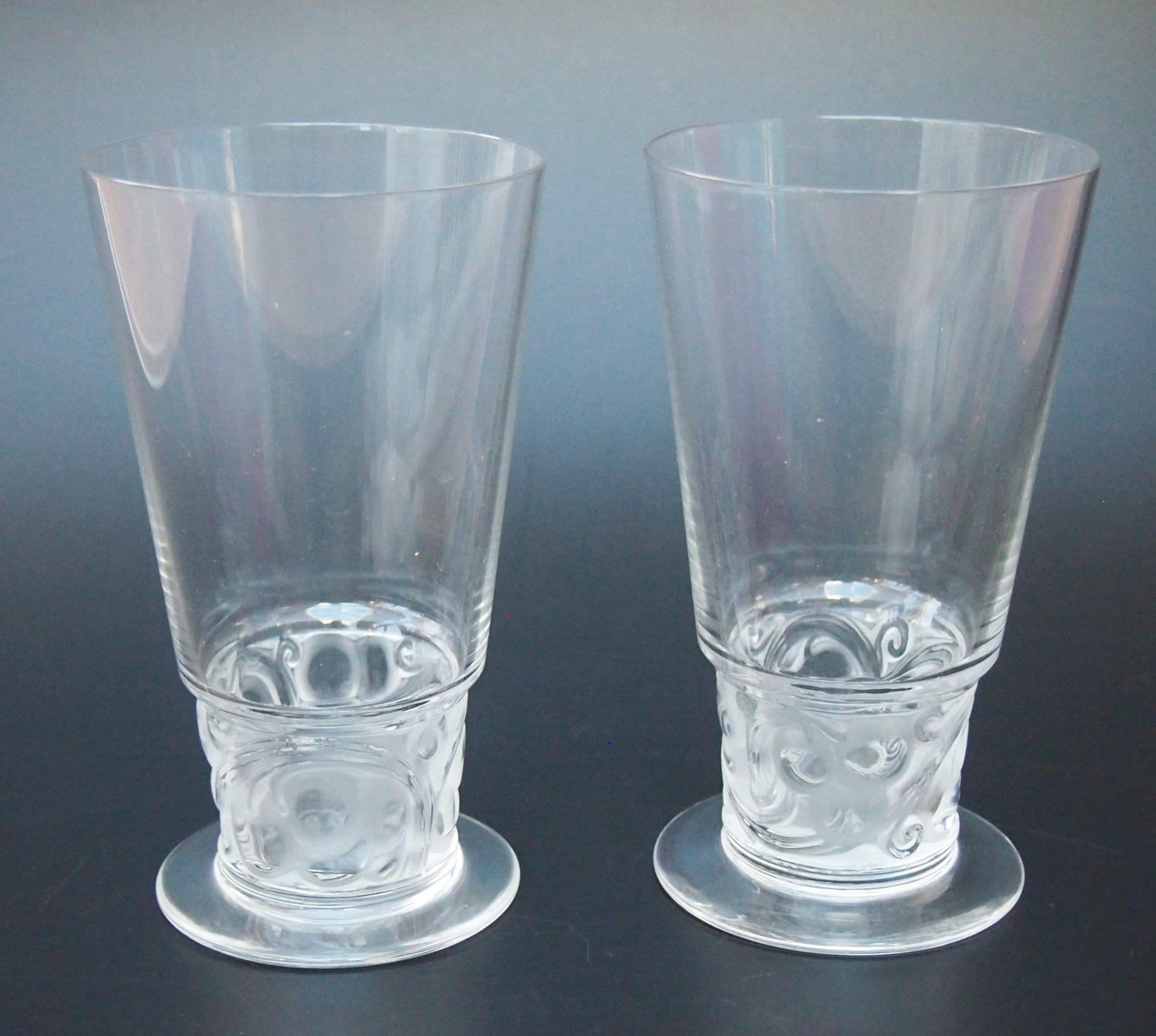 Art Glass Pair of Rene Lalique Marienthal pattern Whiskey-Soda Glasses -signed c 1931 For Sale