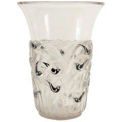 Pair of René Lalique Vases "Bornéo" Black Enameled