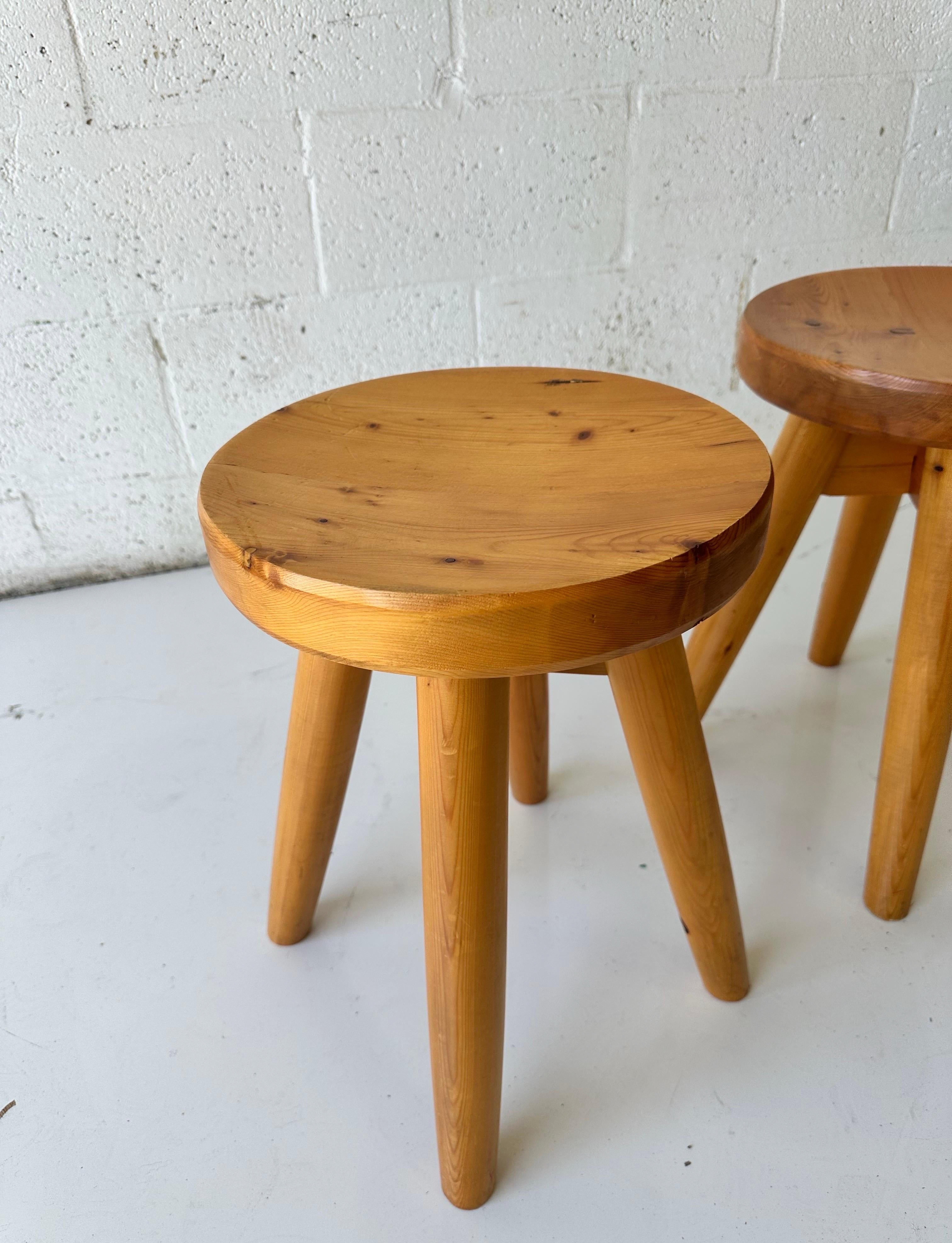 French Pair of Rene Martin Pine wood Stools For Sale