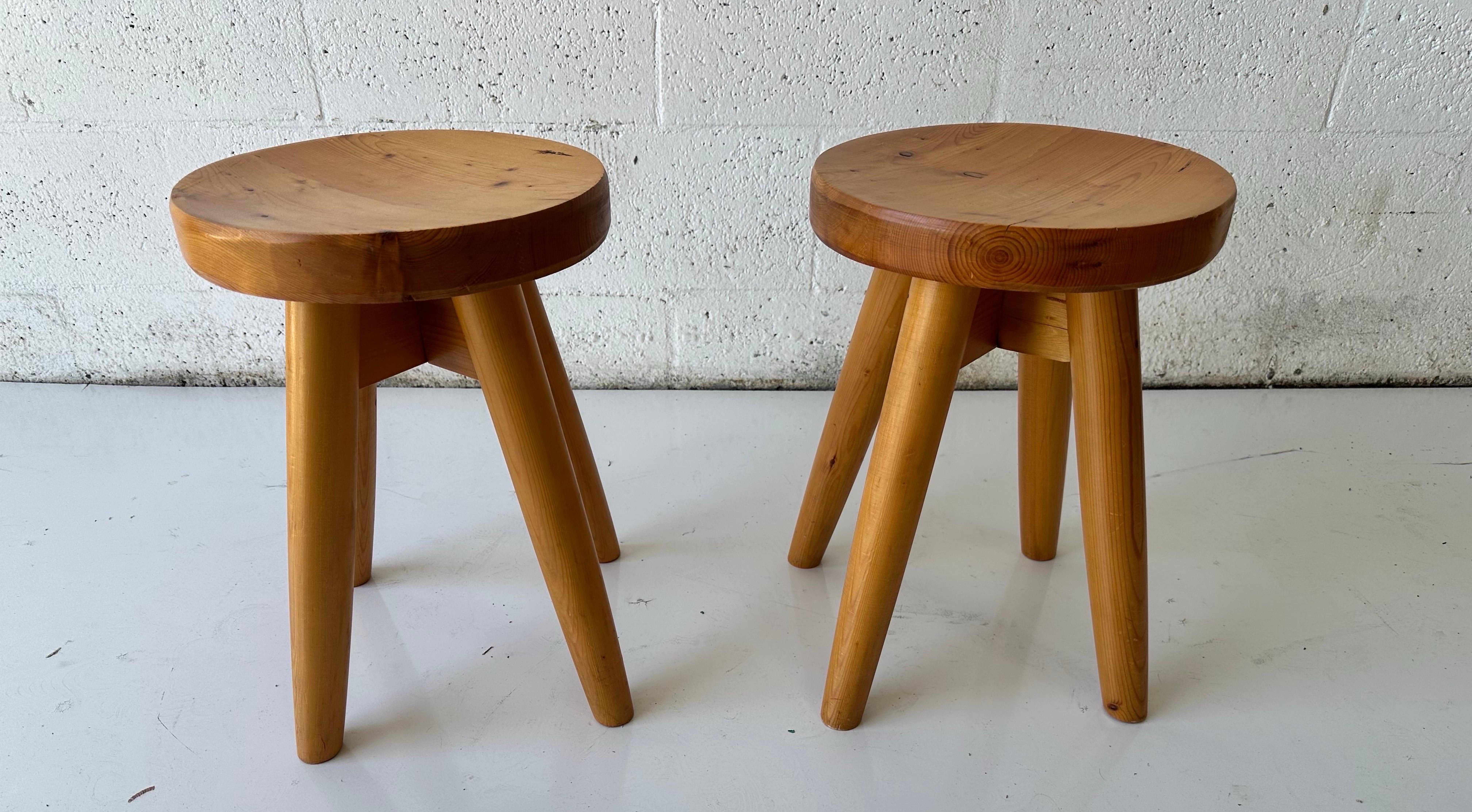 Wood Pair of Rene Martin Pine wood Stools For Sale
