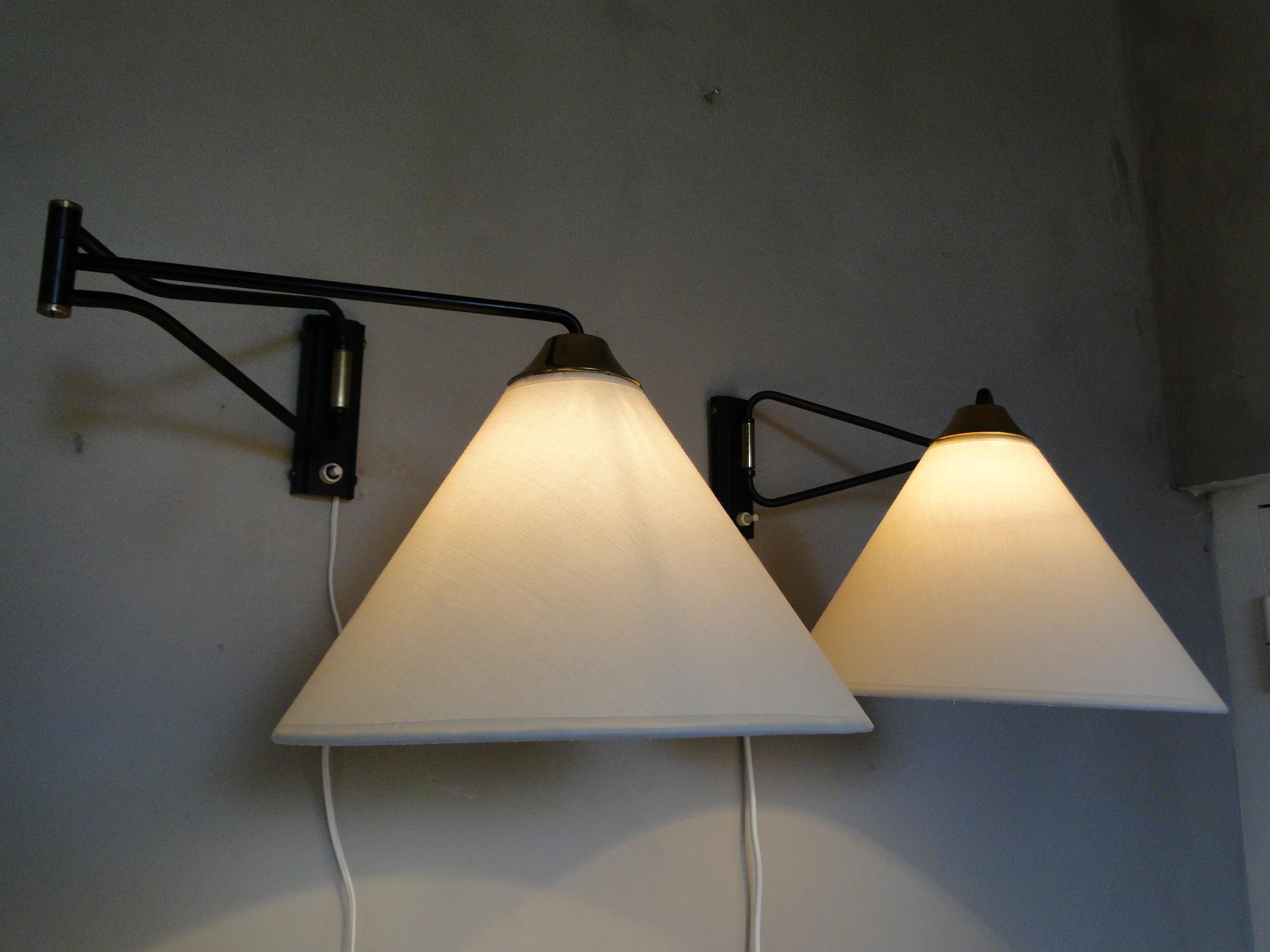  Pair of Rene Mathieu Swing Arm Sconces Wall lamp French Adjustable  Lunel Arlus For Sale 6