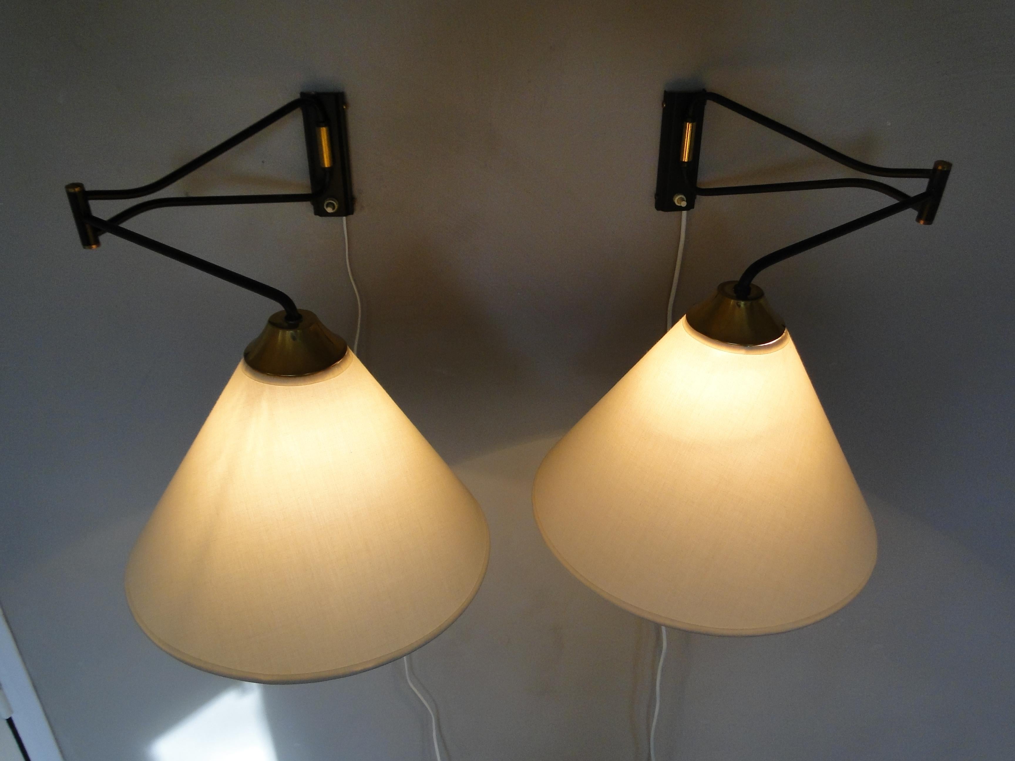 Metal  Pair of Rene Mathieu Swing Arm Sconces Wall lamp French Adjustable  Lunel Arlus For Sale