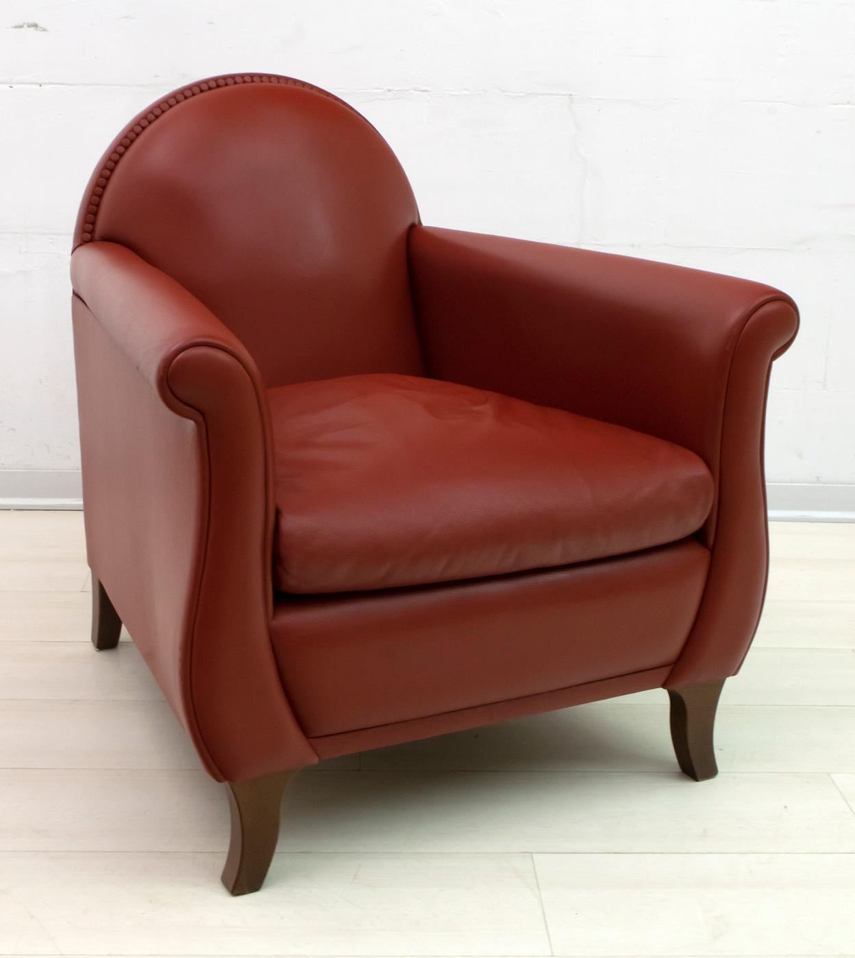 Art déco Paire de fauteuils italiens en cuir Renzo Frau « Lyra » de Poltrona Frau en vente