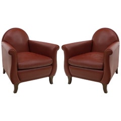 Pair of Renzo Frau Italian Leather Armchairs "Lyra" by Poltrona Frau