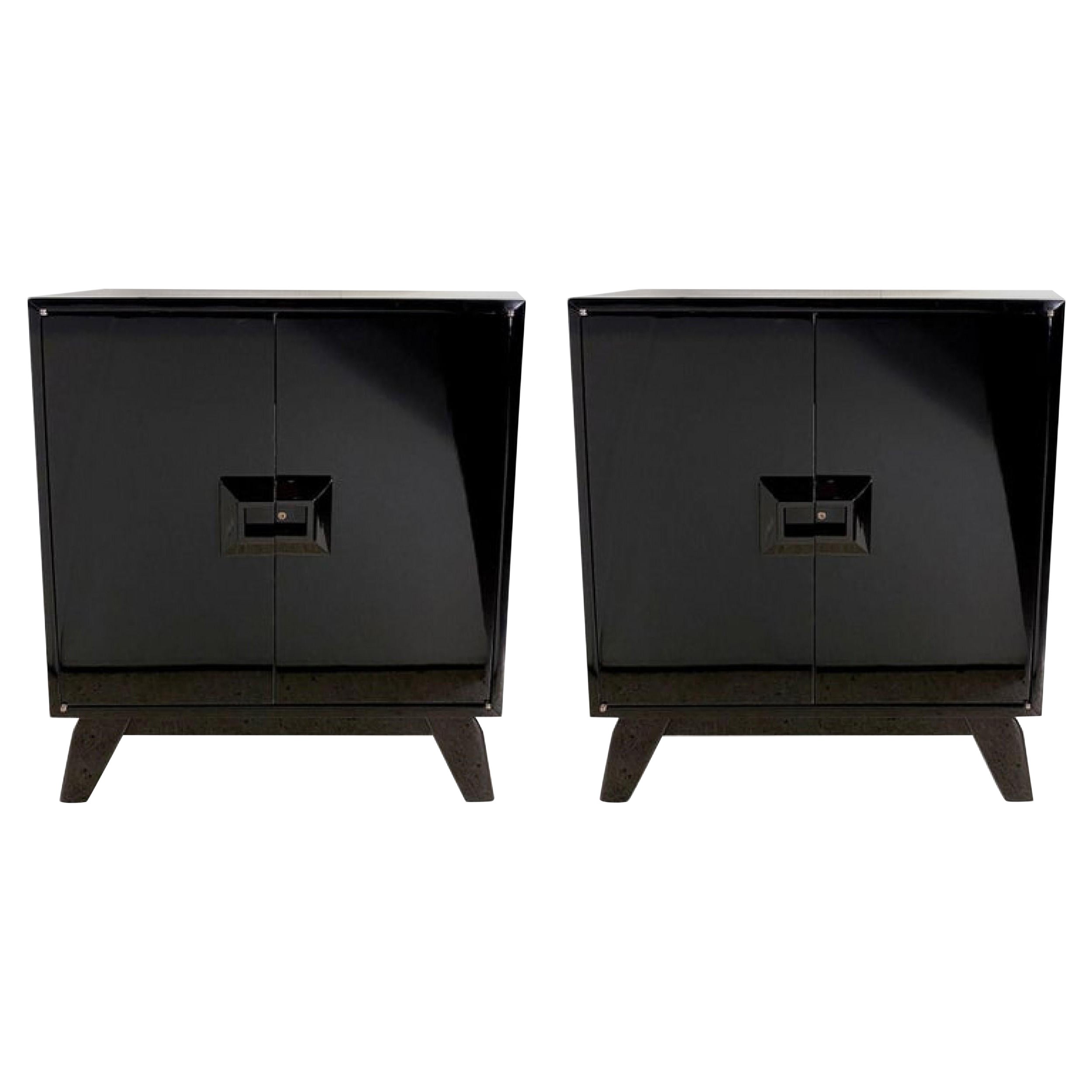 Pair of Renzo Rutili Italian Black Lacquer Modern Cabinets