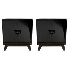 Pair of Renzo Rutili Italian Black Lacquer Modern Cabinets