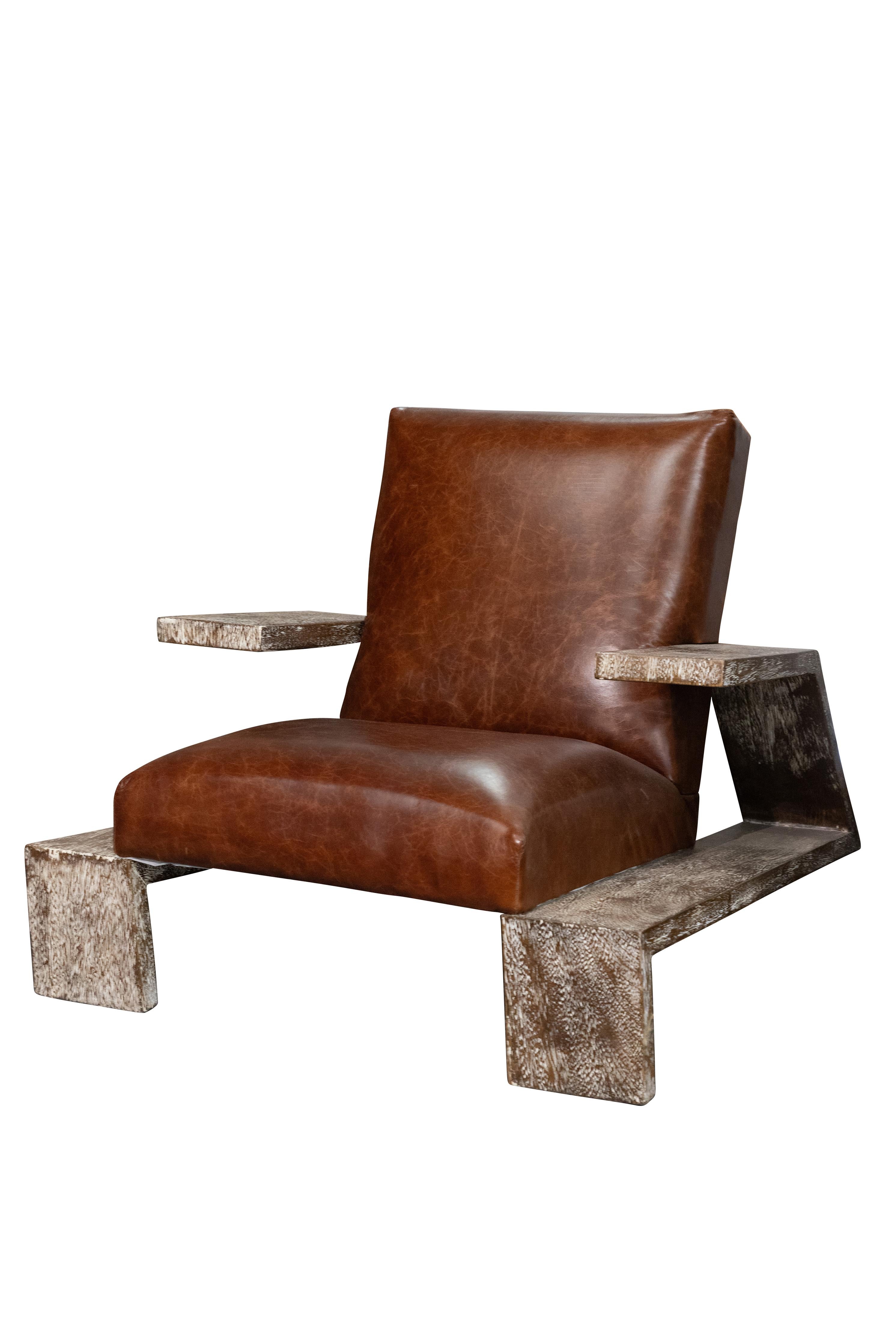 Pair of replica Jean Michel Frank armchairs in leather and oak. Great quality and design. Newly made.

Dimensions: 28 1/2