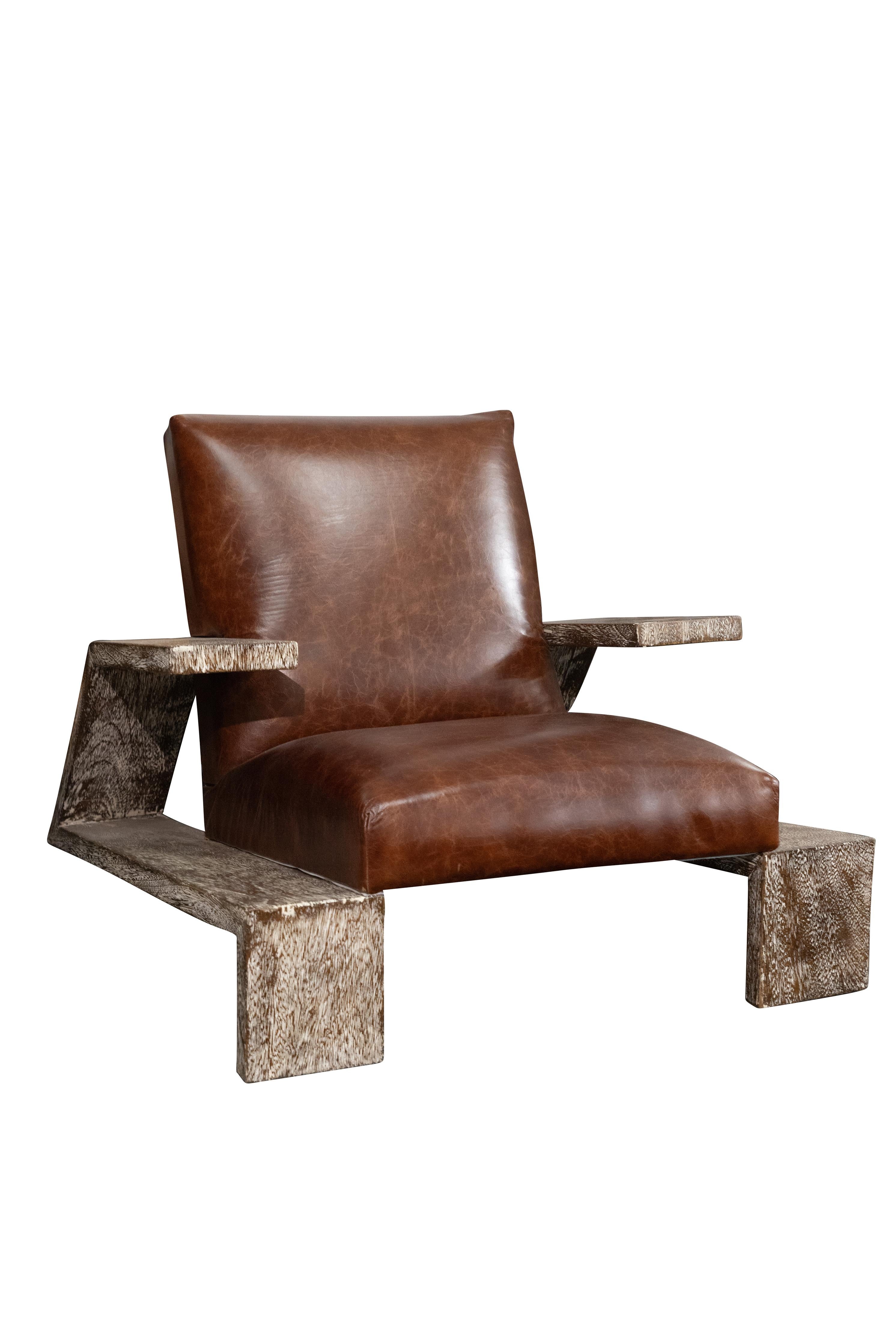 Pair of Replica Jean Michel Frank Arm Chairs in Leather and Oak In Good Condition For Sale In Round Top, TX