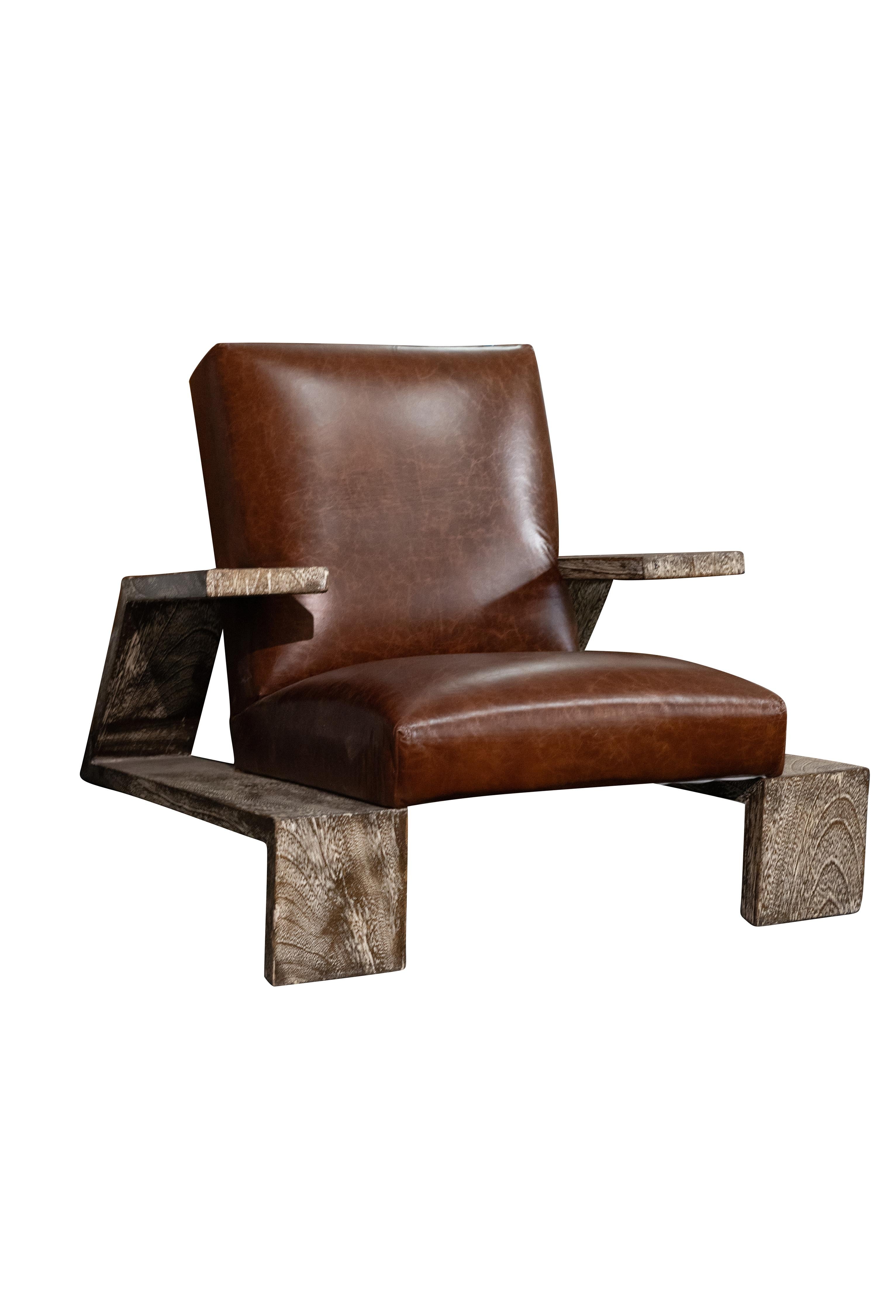 Pair of Replica Jean Michel Frank Arm Chairs in Leather and Oak For Sale 1