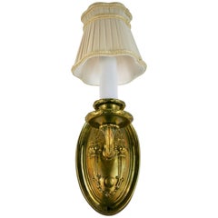 Pair of Repousse Brass Sconces with Custom Shades, circa 1920