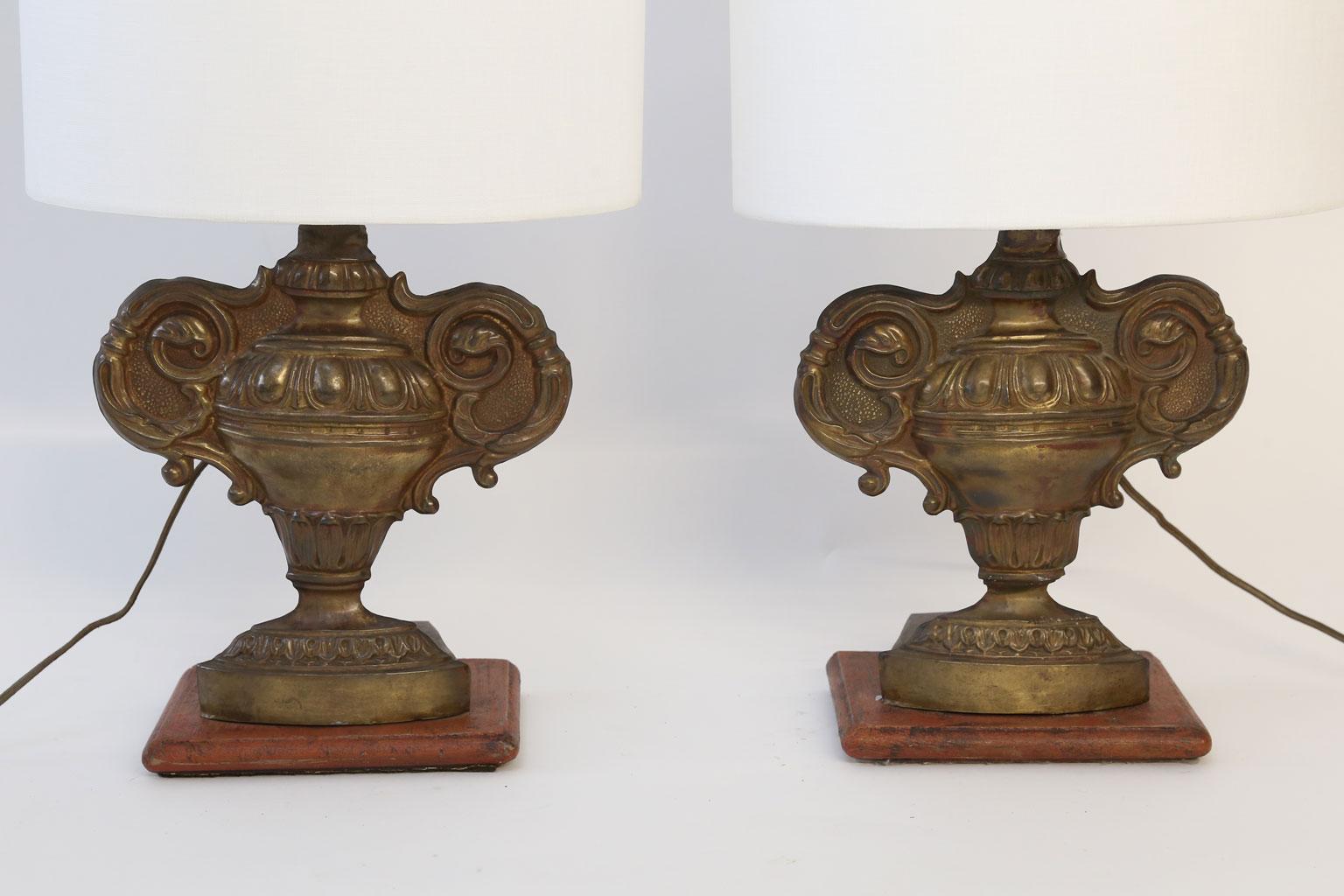 Pair of Repousse Tole Lamps In Good Condition In Houston, TX