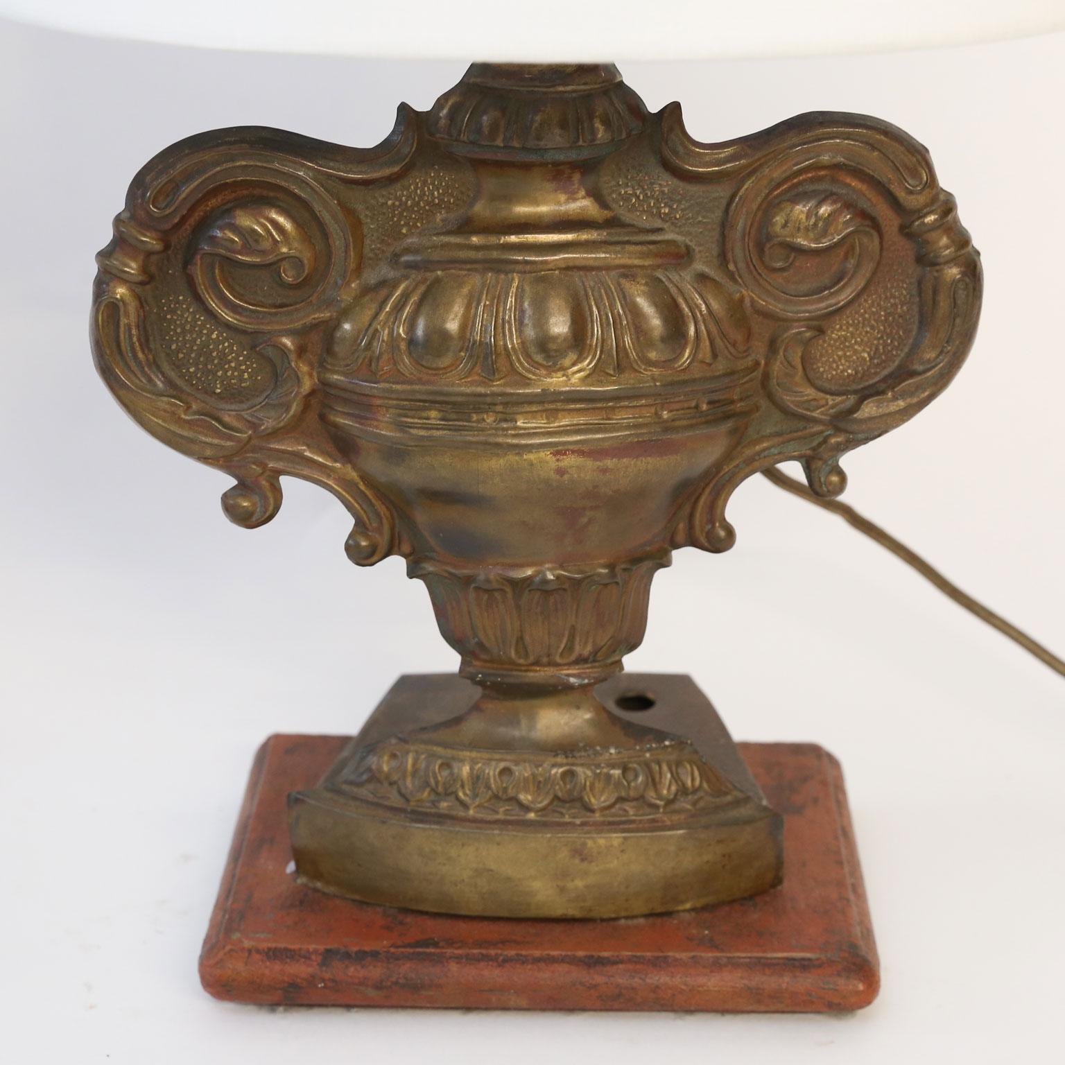 19th Century Pair of Repousse Tole Lamps