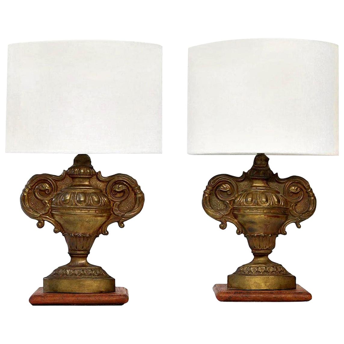 Pair of Repousse Tole Lamps