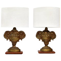 Antique Pair of Repousse Tole Lamps