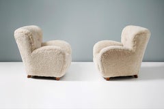 Pair of Reproduction Flemming Lassen Style Sheepskin Armchairs