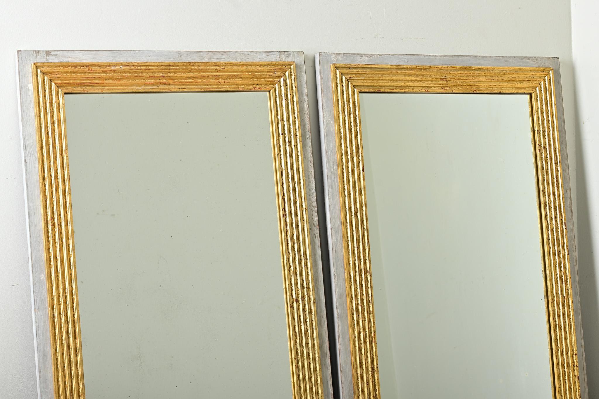French Pair of Reproduction Painted & Gilt Mirrors For Sale